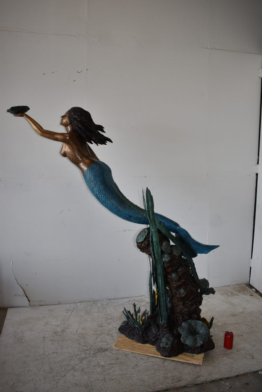 Mermaid With a Shell Bronze Fountain Statue Size: 24" x 60" x 70"H