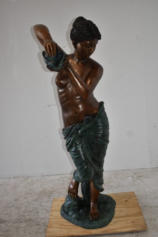 Girl With a Shell Fountain Bronze Statue Size: 18" x 19" x 52"H