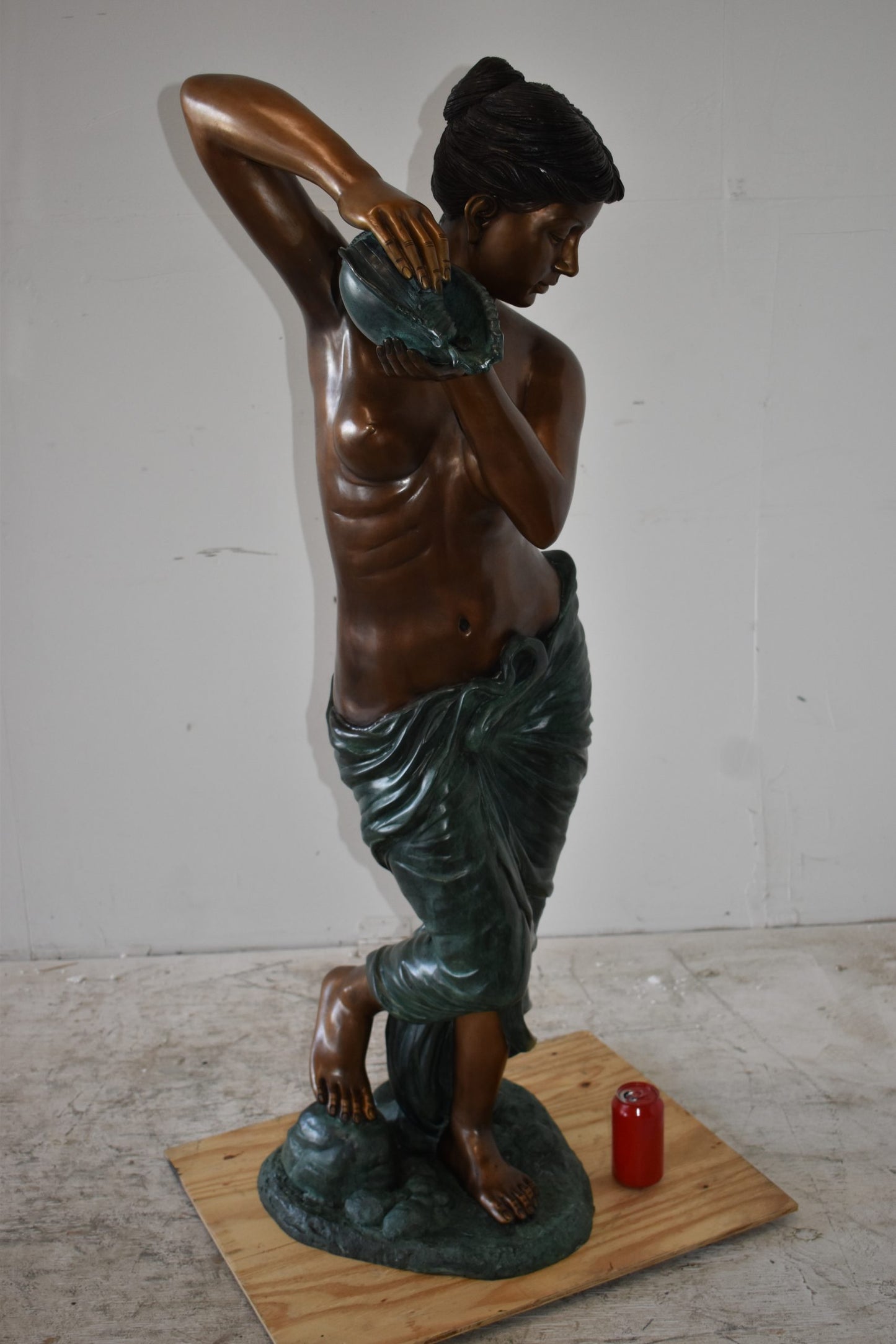 Girl With a Shell Fountain Bronze Statue Size: 18" x 19" x 52"H