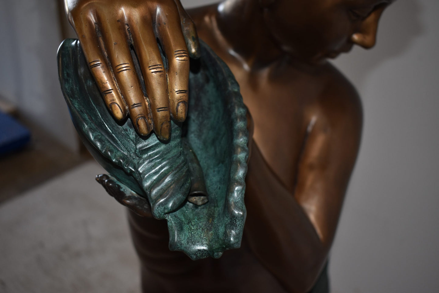 Girl With a Shell Fountain Bronze Statue Size: 18" x 19" x 52"H