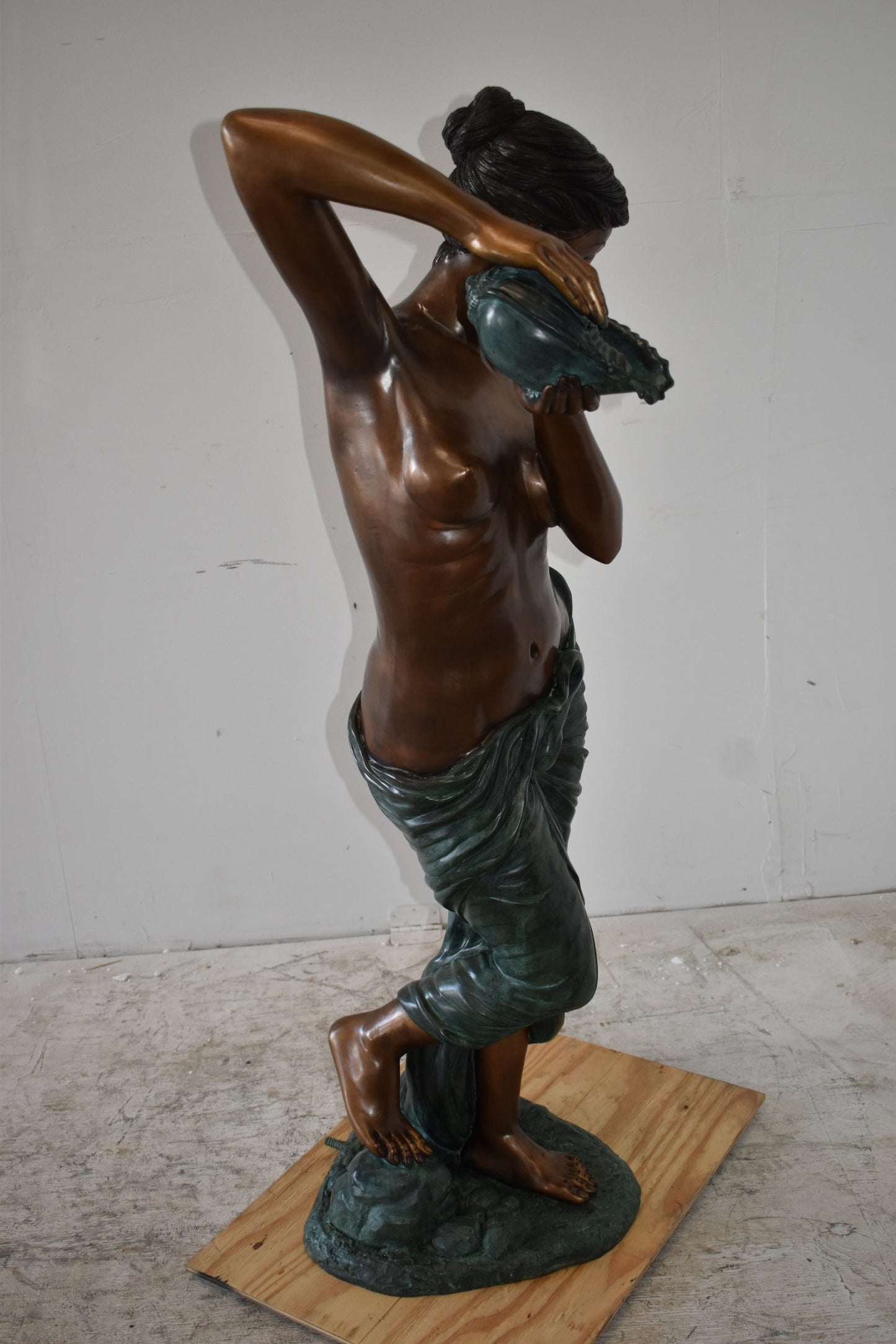 Girl With a Shell Fountain Bronze Statue Size: 18" x 19" x 52"H