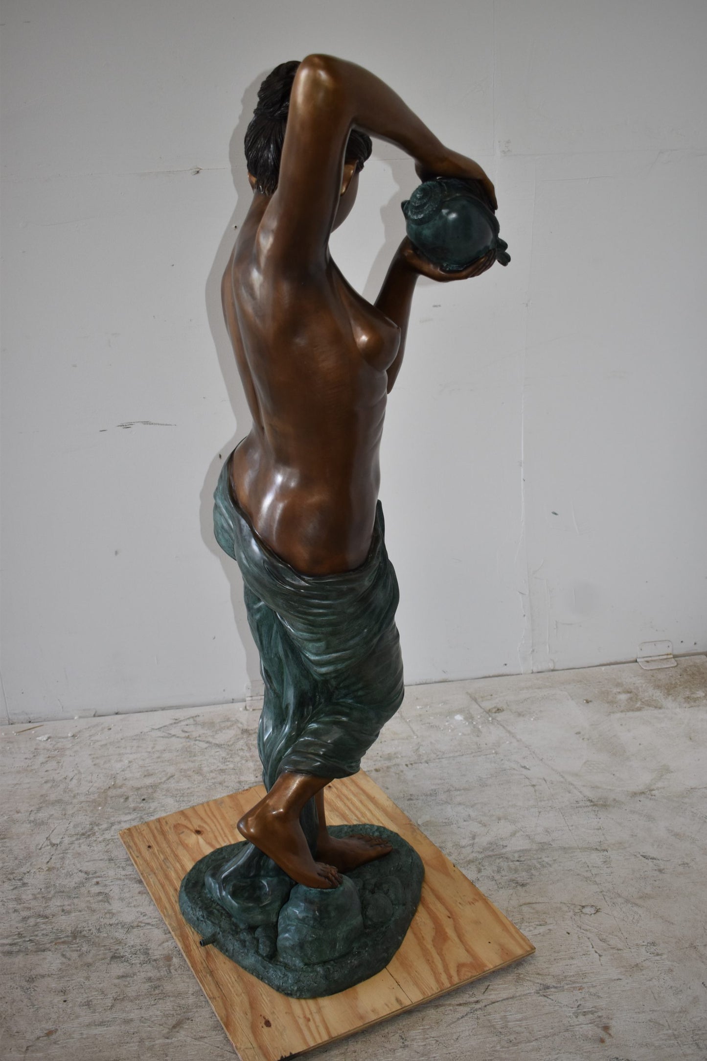 Girl With a Shell Fountain Bronze Statue Size: 18" x 19" x 52"H