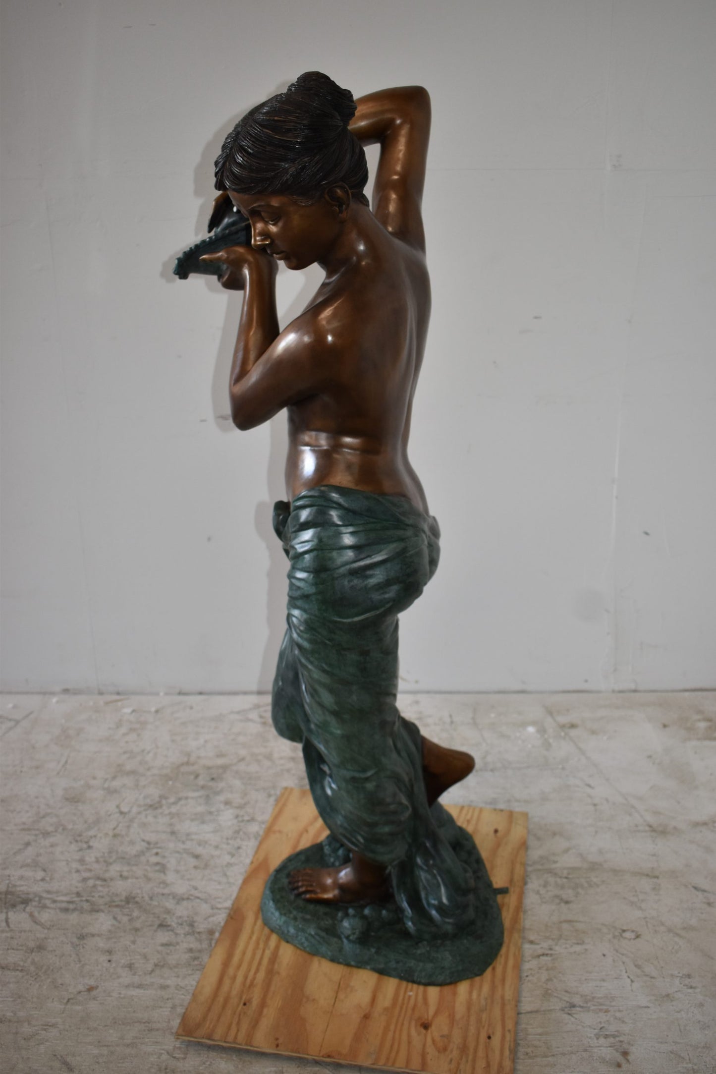 Girl With a Shell Fountain Bronze Statue Size: 18" x 19" x 52"H
