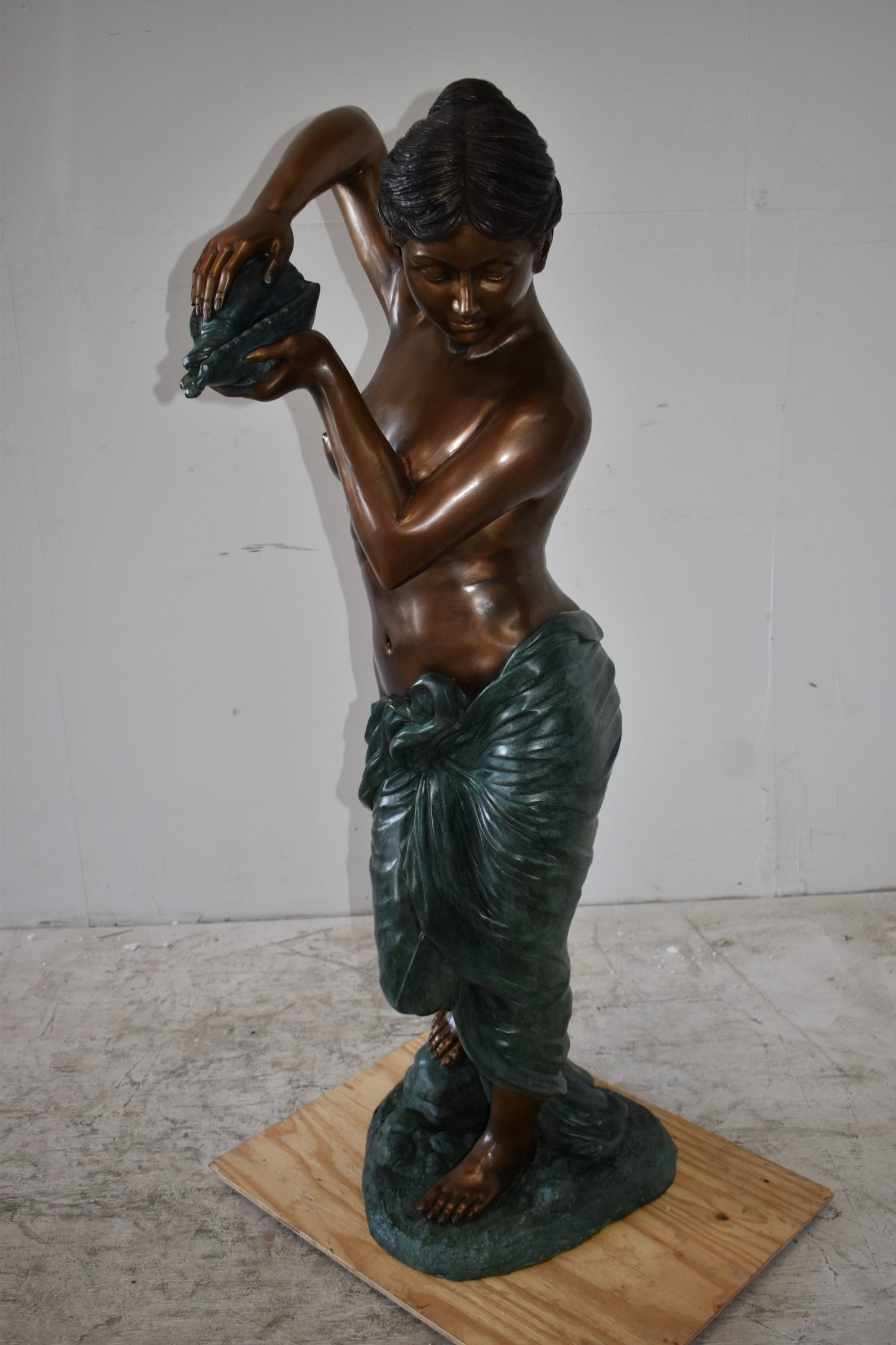 Girl With a Shell Fountain Bronze Statue Size: 18" x 19" x 52"H
