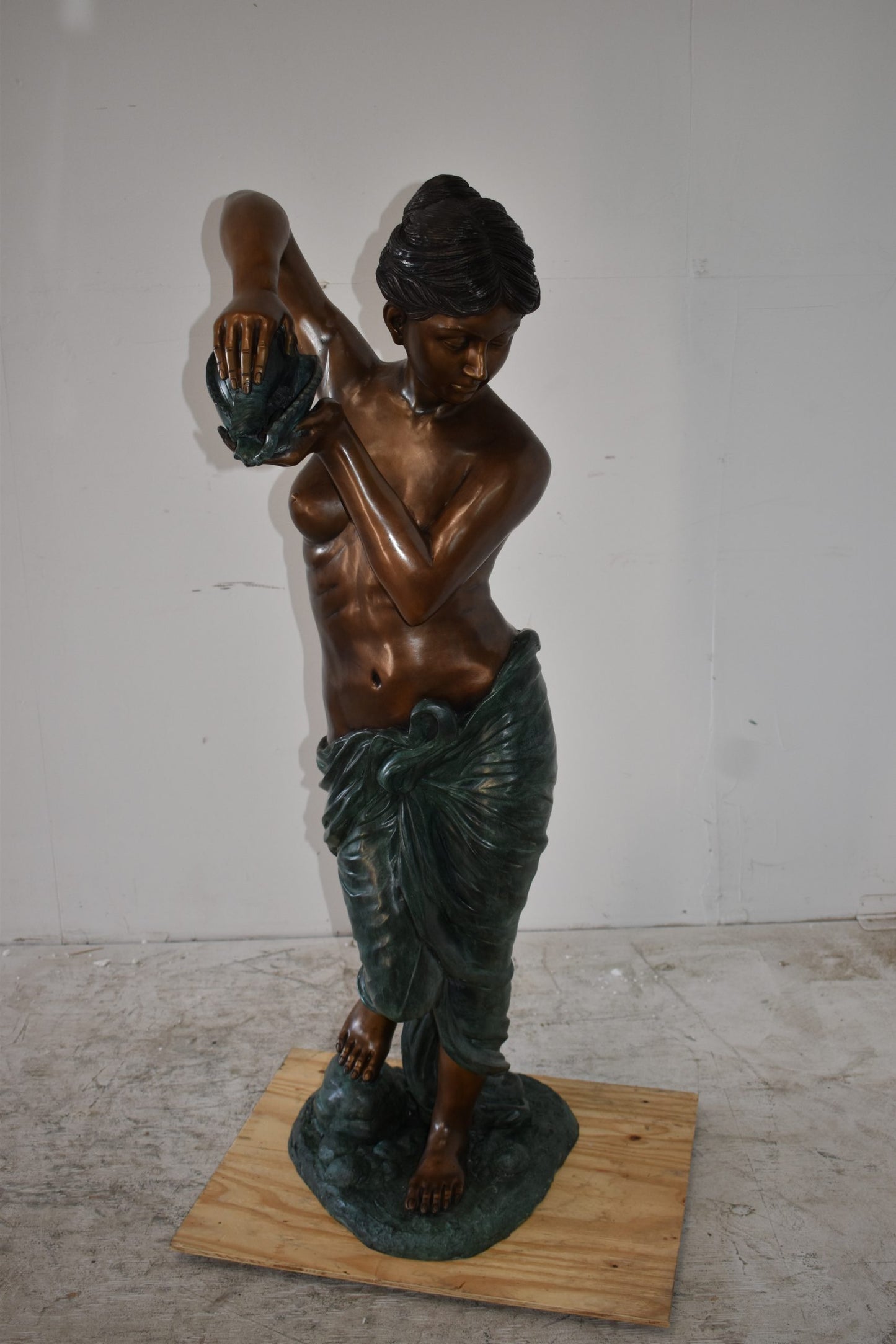 Girl With a Shell Fountain Bronze Statue Size: 18" x 19" x 52"H