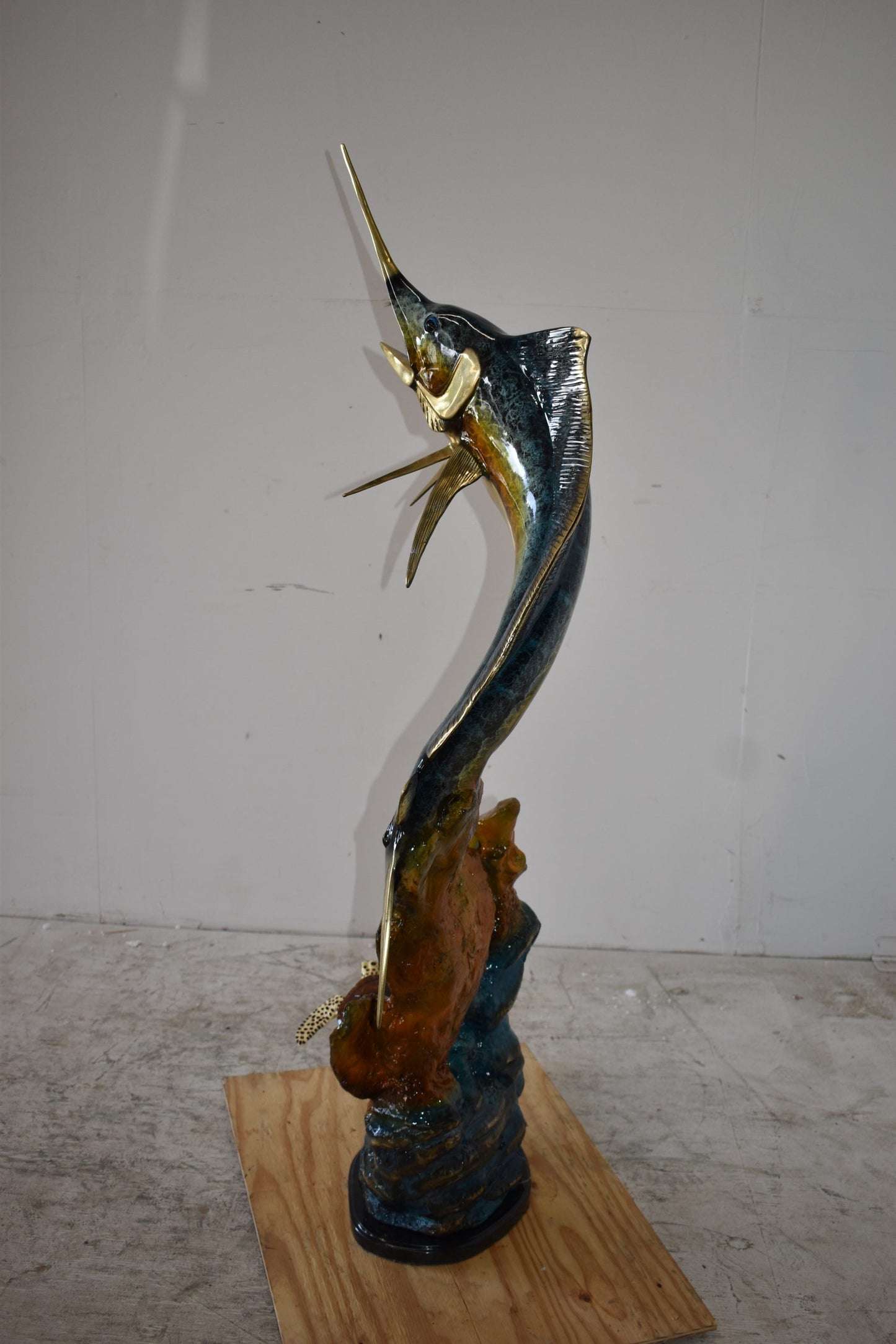 Marlin Fish and Turtle Swimming in the Ocean Bronze Statue Size 20" x 18" x 53"H