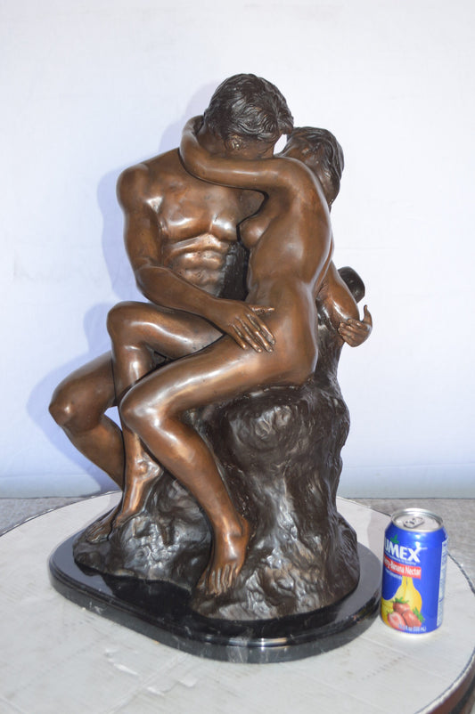 The Kiss replica by Rodin Medium Bronze Statue -  Size: 15"L x 14"W x 22"H.