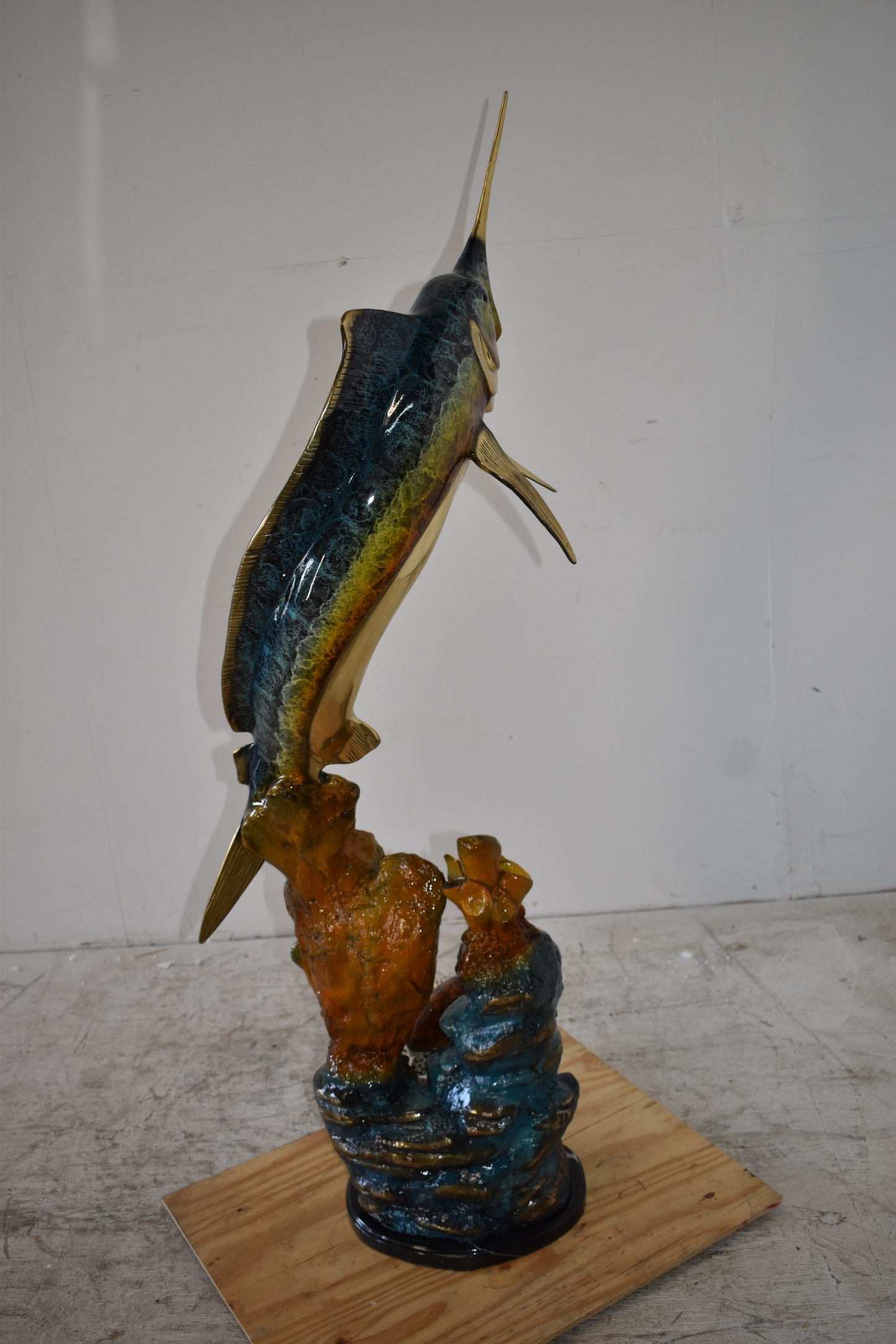 Marlin Fish and Turtle Swimming in the Ocean Bronze Statue Size 20" x 18" x 53"H