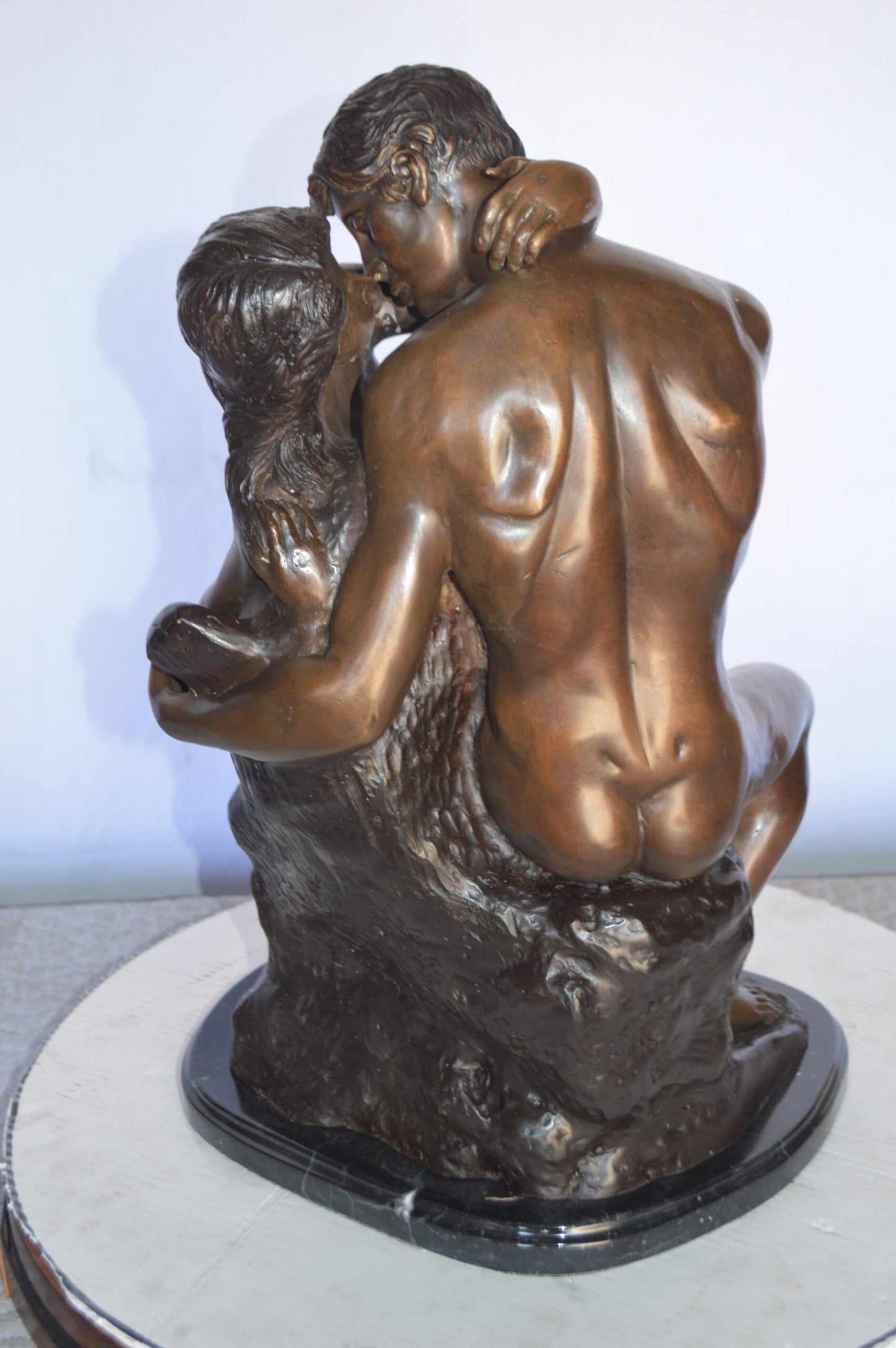 The Kiss replica by Rodin Medium Bronze Statue - Size: 15"L x 14"W x 22"H.