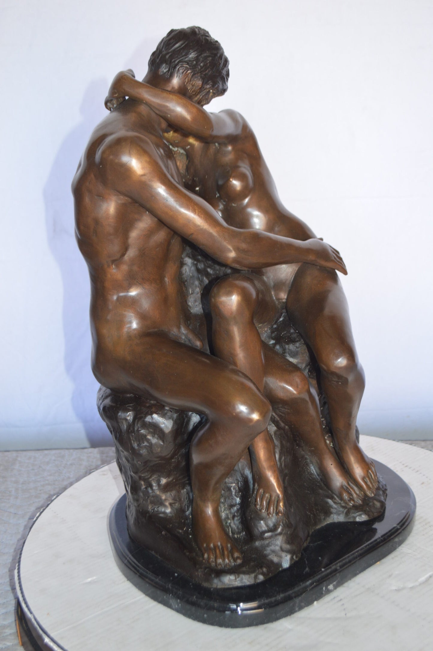 The Kiss replica by Rodin Medium Bronze Statue - Size: 15"L x 14"W x 22"H.
