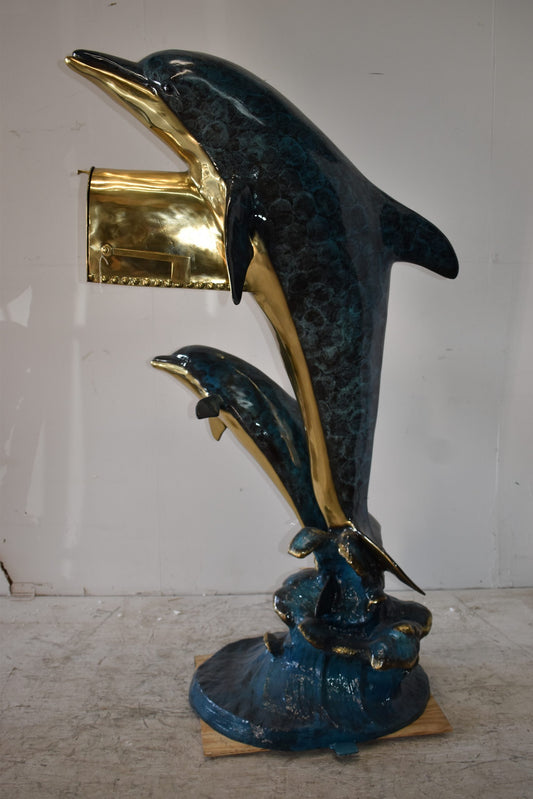 Two Dolphins Mailbox Made of Bronze Statue Size: 48" x 31" x 68"H