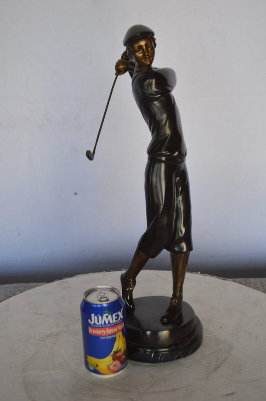 Young Golfer Bronze Statue mounted on a Marble Base -  Size: 8"L x 6"W x 19"H.