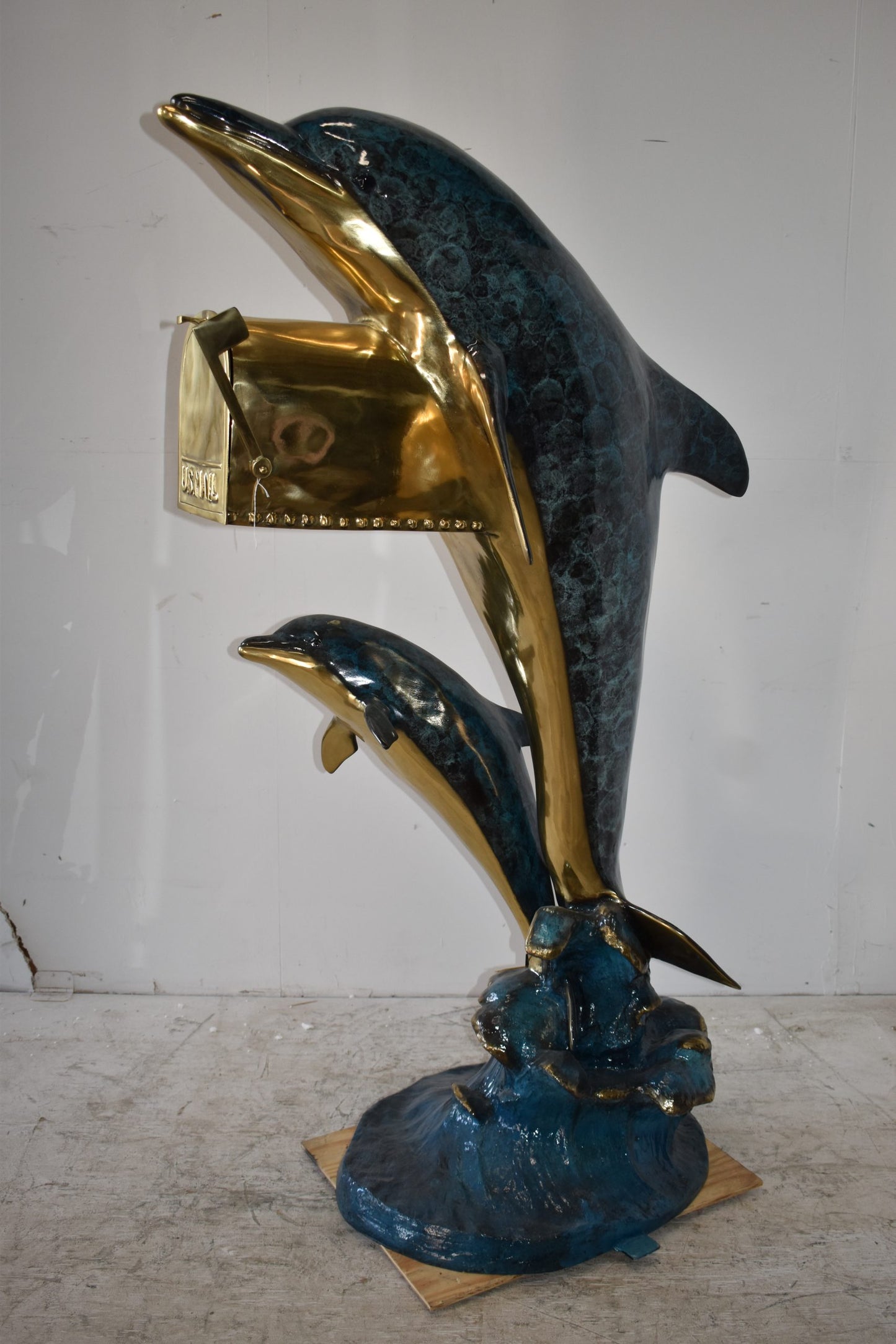 Two Dolphins Mailbox Made of Bronze Statue Size: 48" x 31" x 68"H