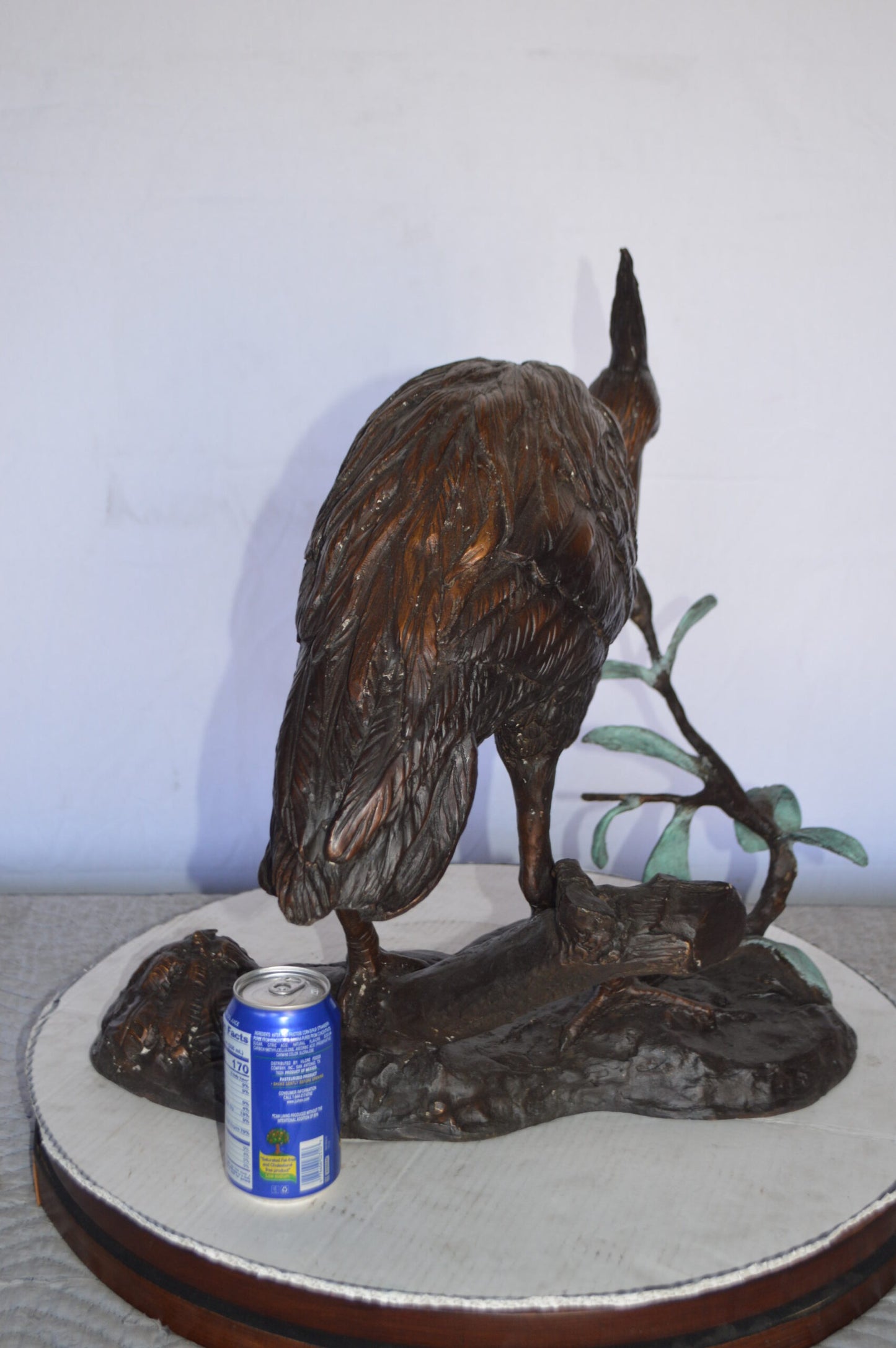 Crane on a Tree Bronze Statue -  Size: 24"L x 20"W x 21"H.