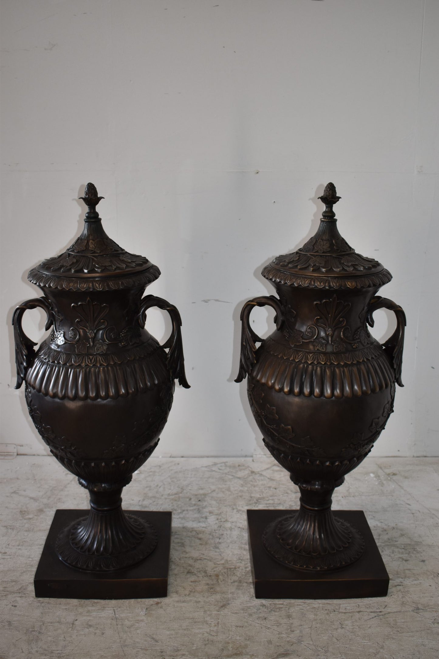 A Pair Of Urns or Vases Made of Pure Bronze Size: 21" x 18" x 47"H