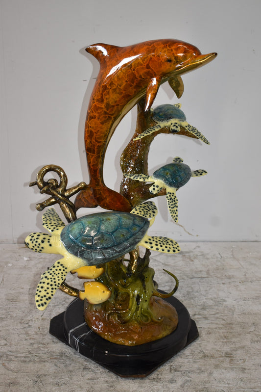 Dolphin Octopus and Three Turtles Fountain Bronze Statue Size: 28" x 21" x 35"H