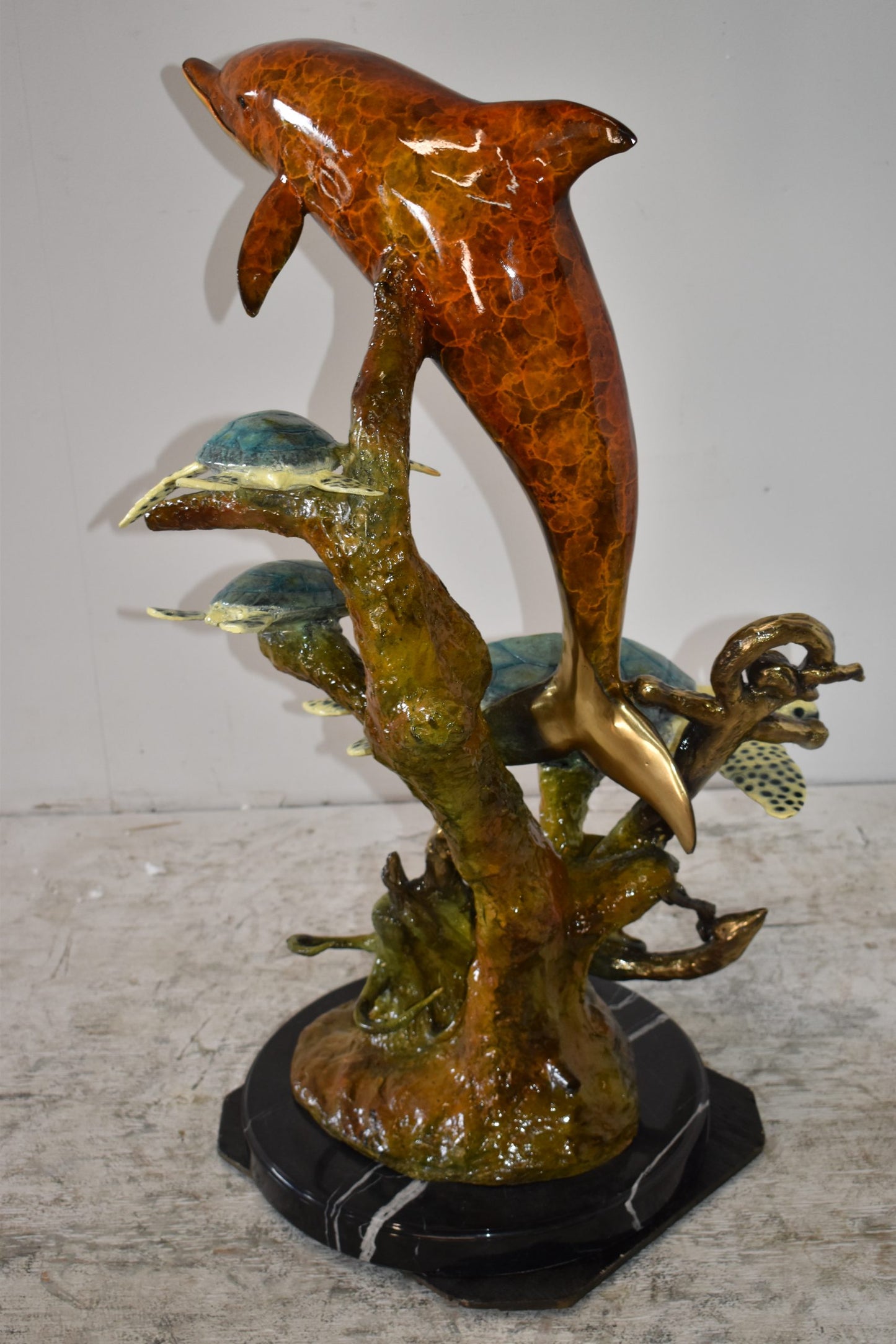 Dolphin Octopus and Three Turtles Fountain Bronze Statue Size: 28" x 21" x 35"H