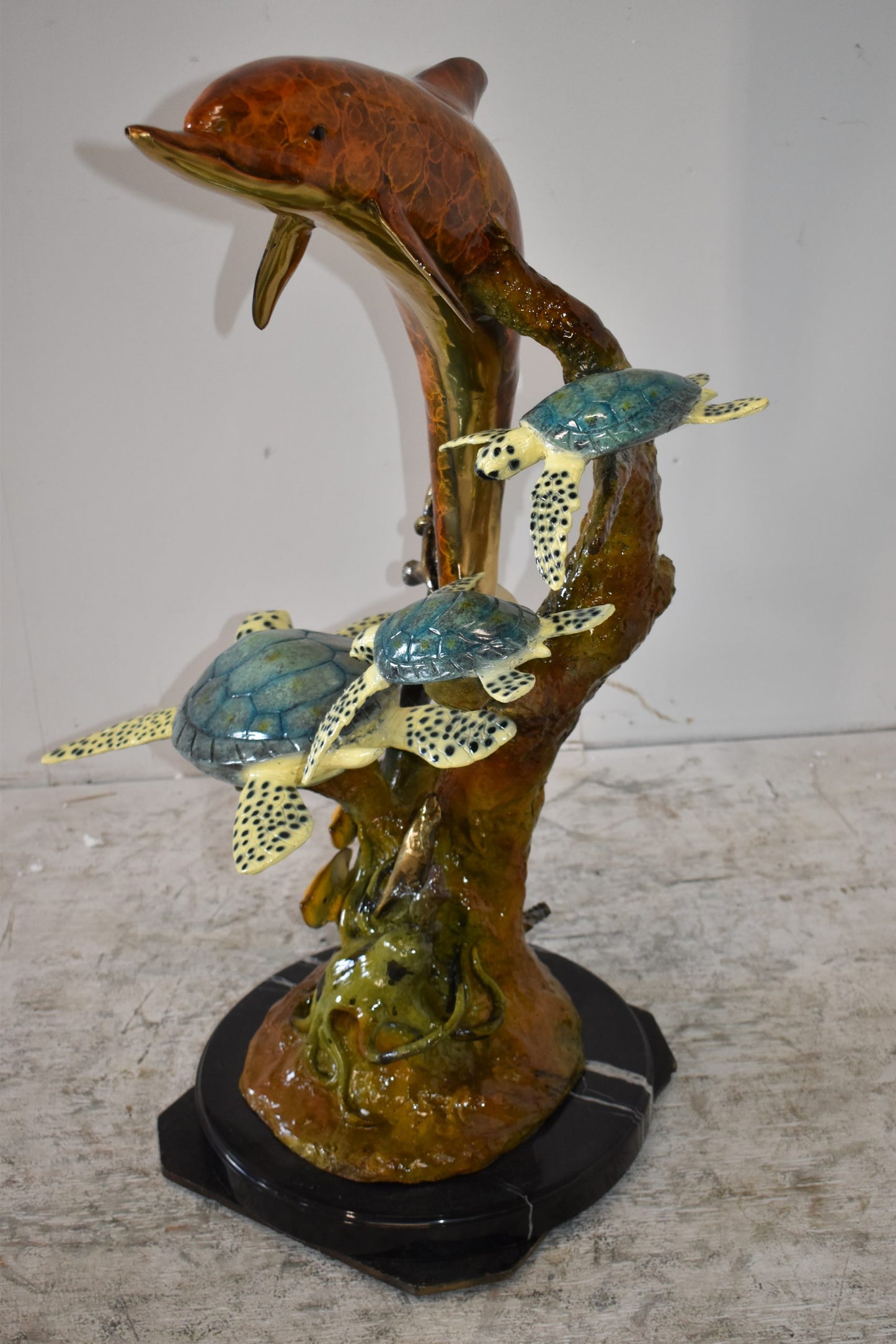 Dolphin Octopus and Three Turtles Fountain Bronze Statue Size: 28" x 21" x 35"H