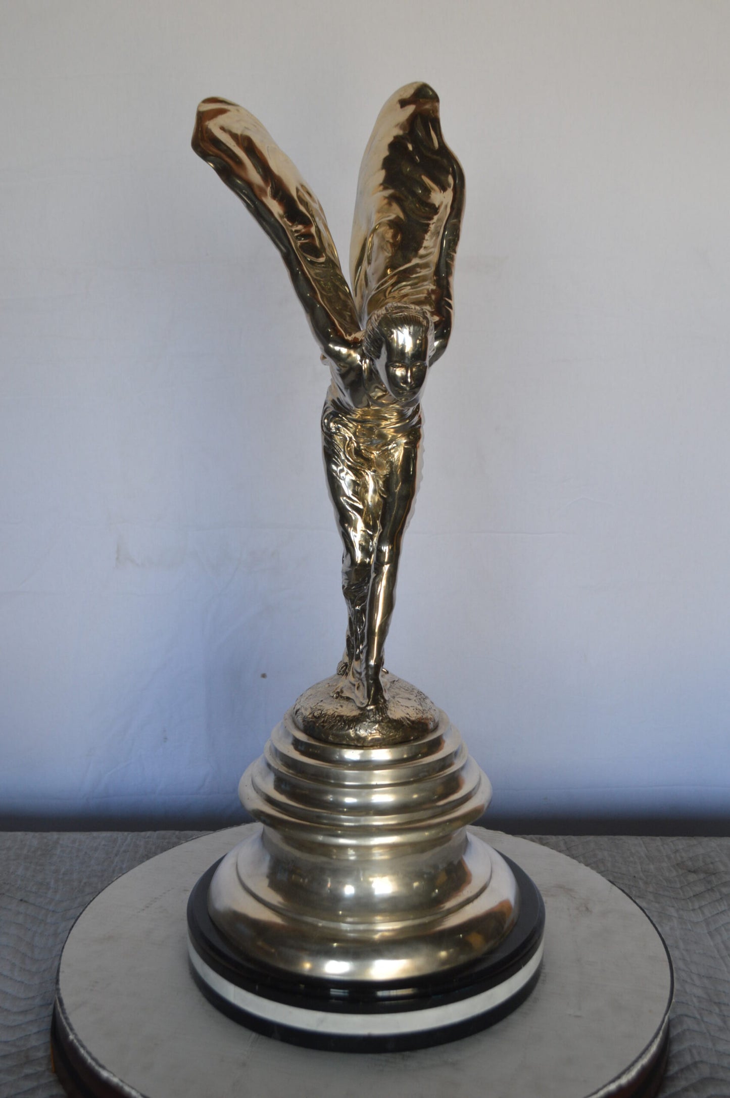 Spirit Of Ecstasy Rolls Royce Silver Bronze Statue - Size: 14"L x 14"W x 32"H.