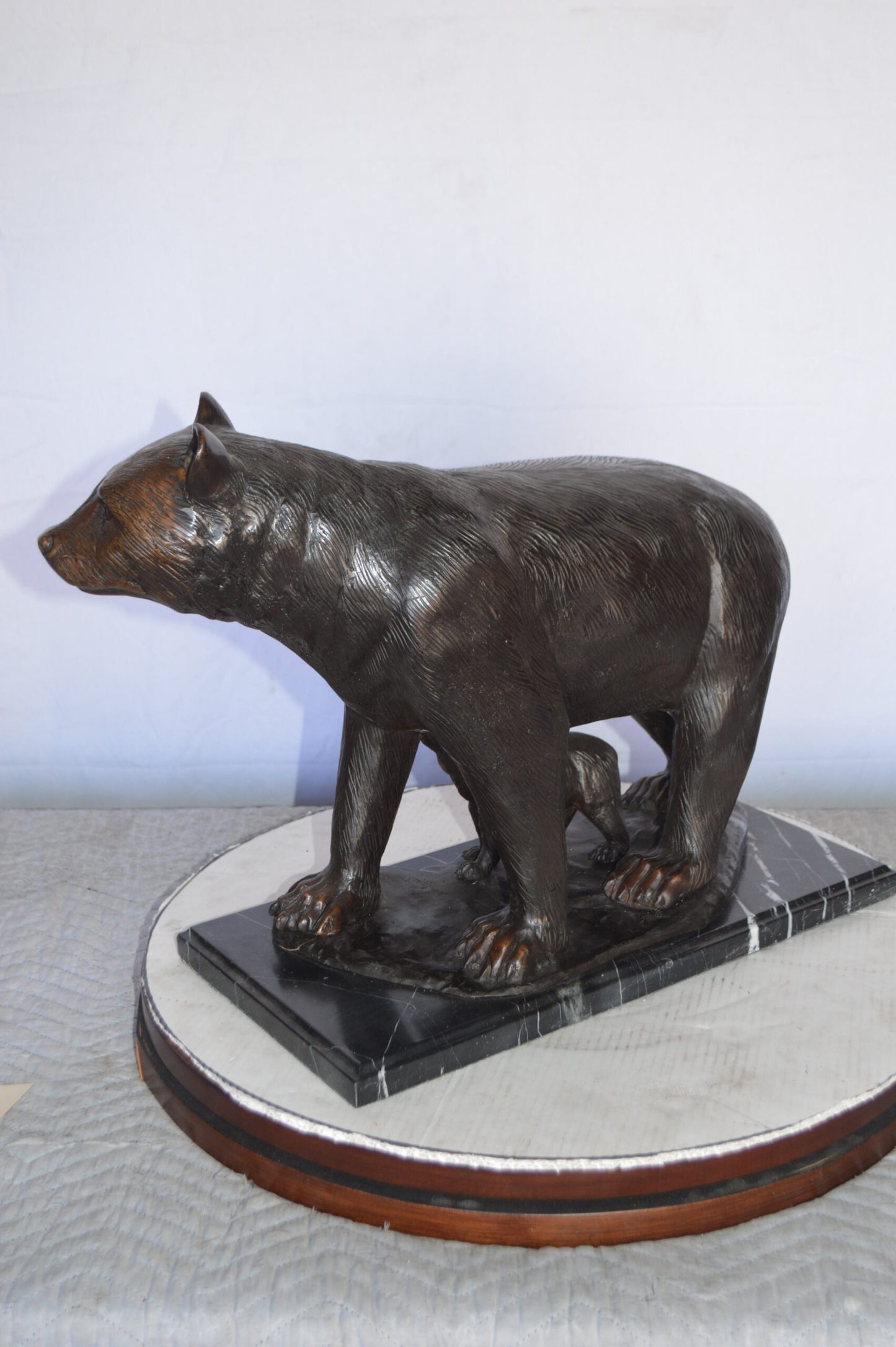 Bear Standing with cub Bronze Statue -  Size: 26"L x 10"W x 17"H.