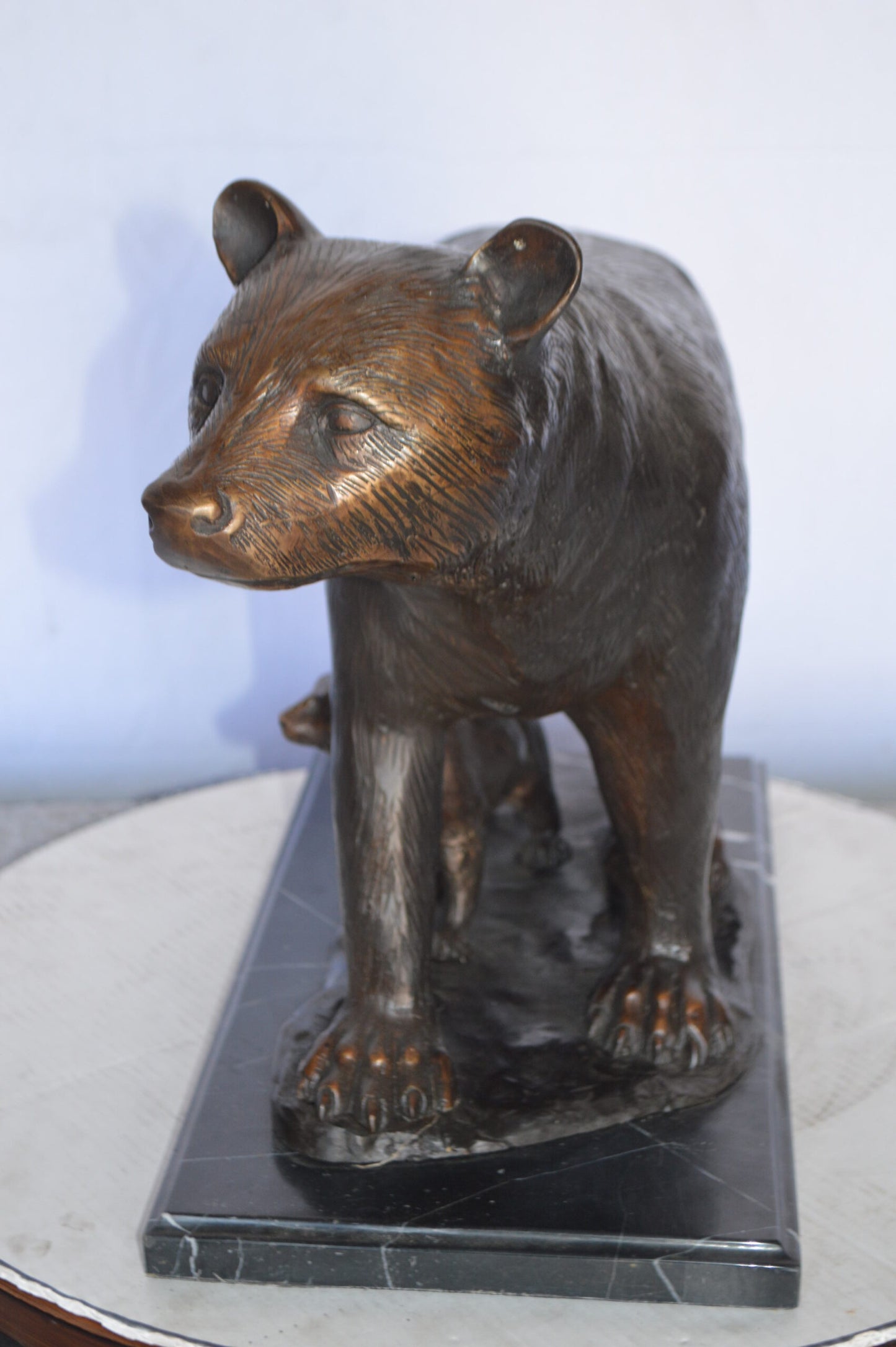 Bear Standing with cub Bronze Statue -  Size: 26"L x 10"W x 17"H.