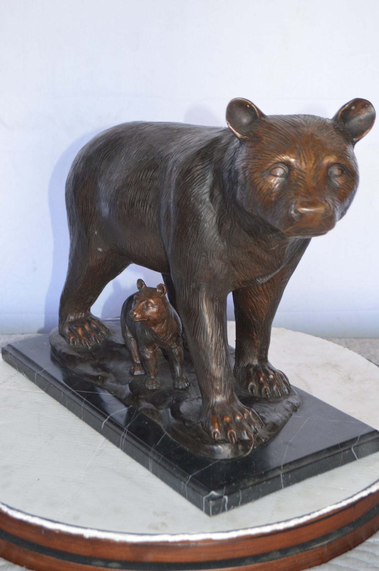 Bear Standing with cub Bronze Statue -  Size: 26"L x 10"W x 17"H.