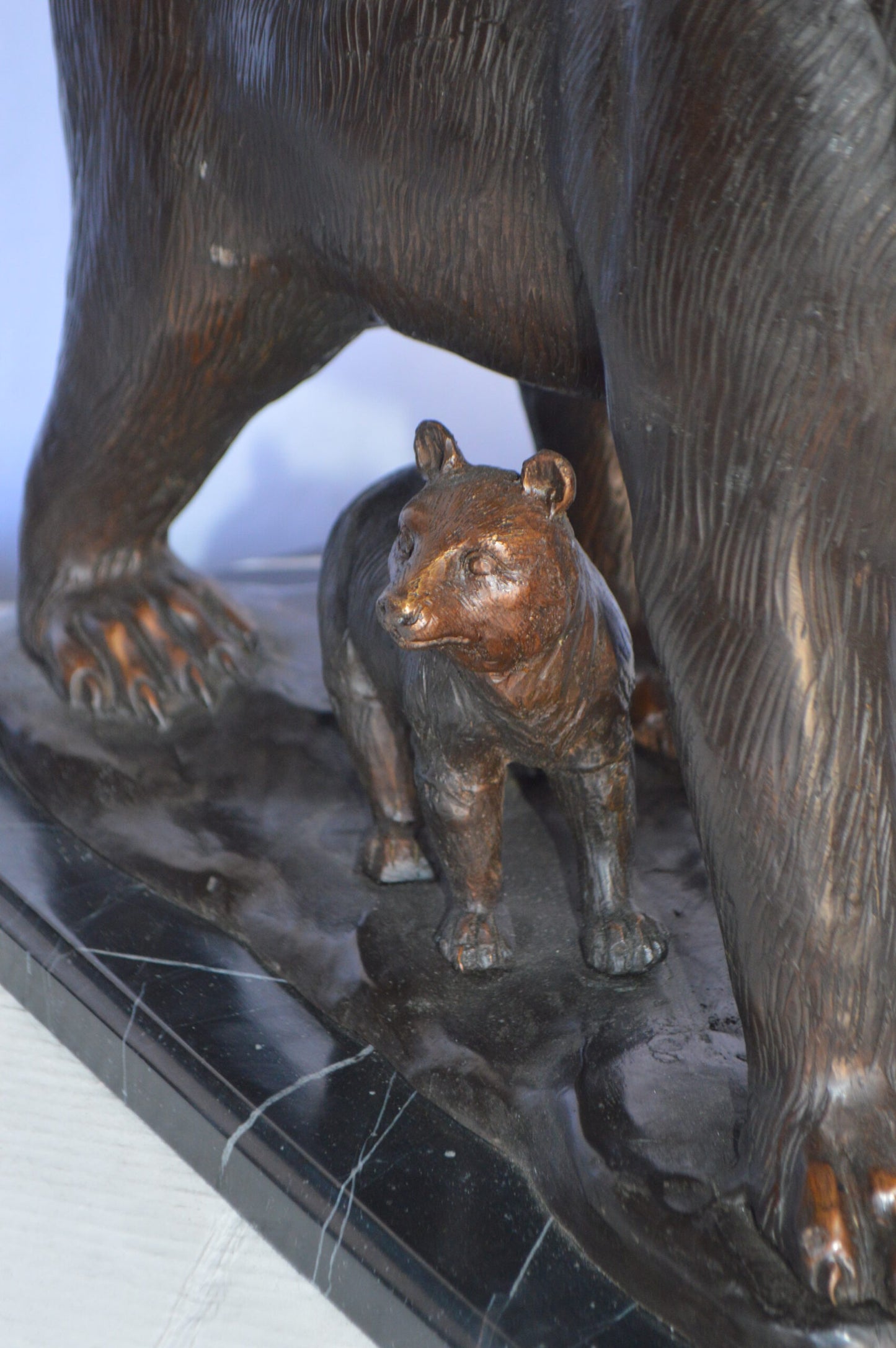 Bear Standing with cub Bronze Statue - Size: 26"L x 10"W x 17"H.