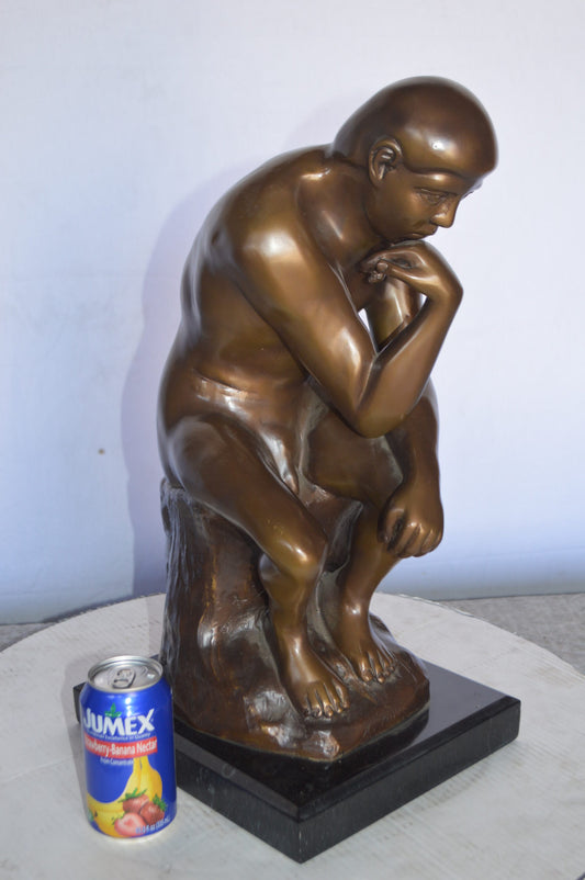 The Thinker by Rodin Bronze Statue Replica - Size: 10"L x 11"W x 20"H.