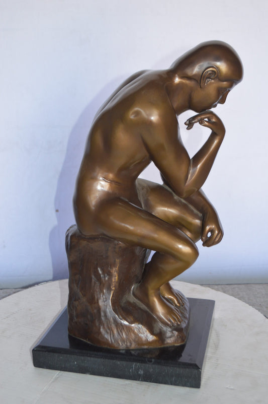 The Thinker by Rodin Bronze Statue Replica - Size: 10"L x 11"W x 20"H.