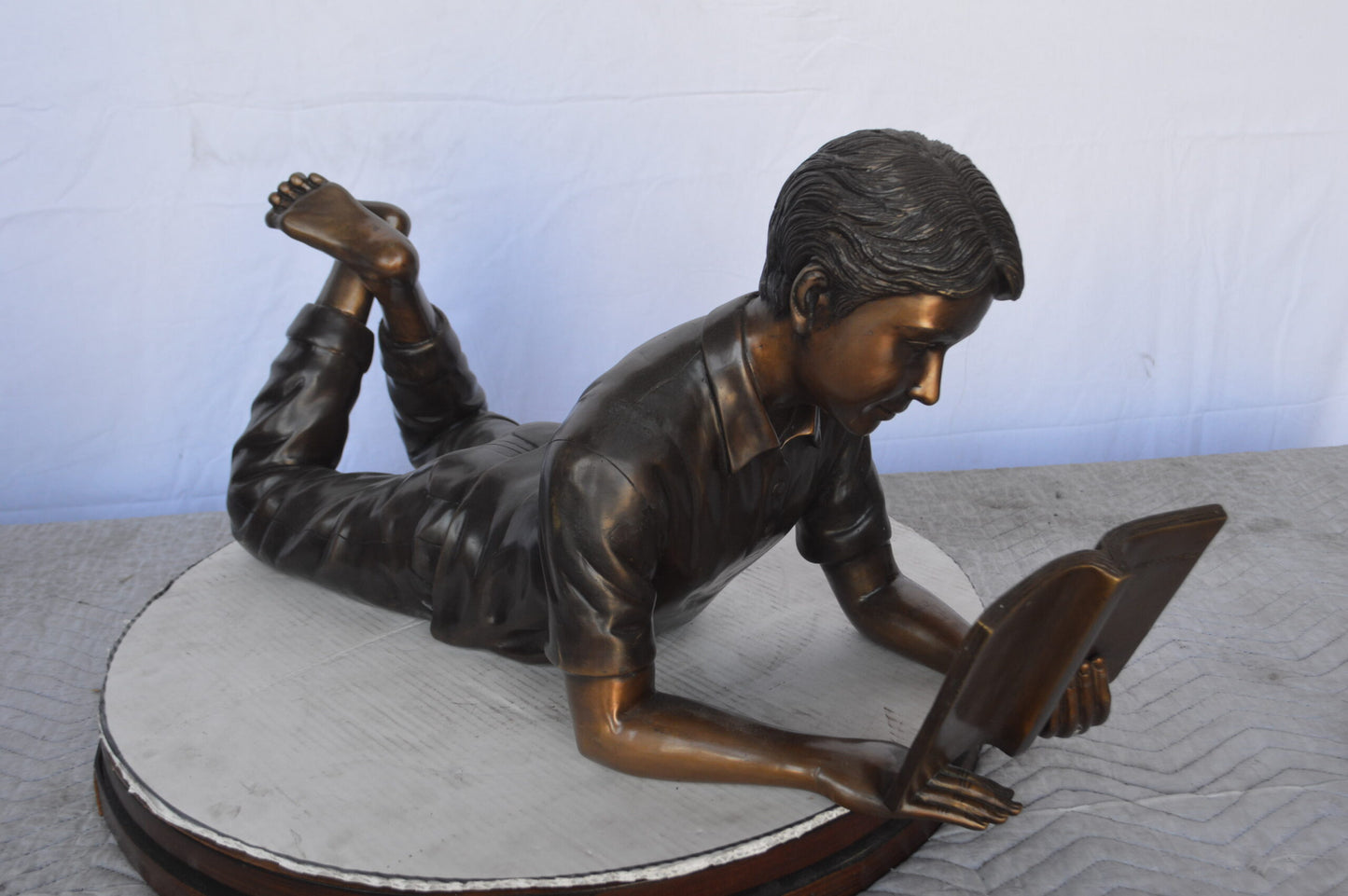 A Set of Boy and Girl Reading Books Bronze Statue -  Size: 31"L x 10"W x 14"H.