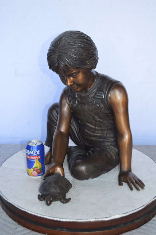 Boy Push Turtle Bronze Statue Fountain  -  Size: 18"L x 20"W x 19"H.