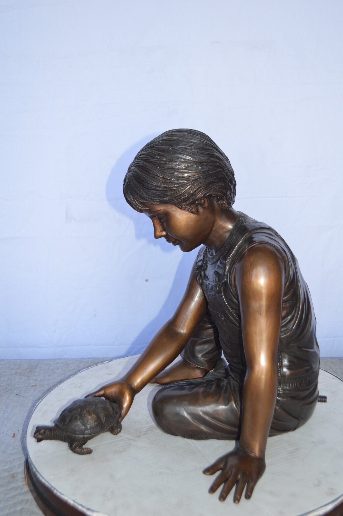 Boy Push Turtle Bronze Statue Fountain  -  Size: 18"L x 20"W x 19"H.