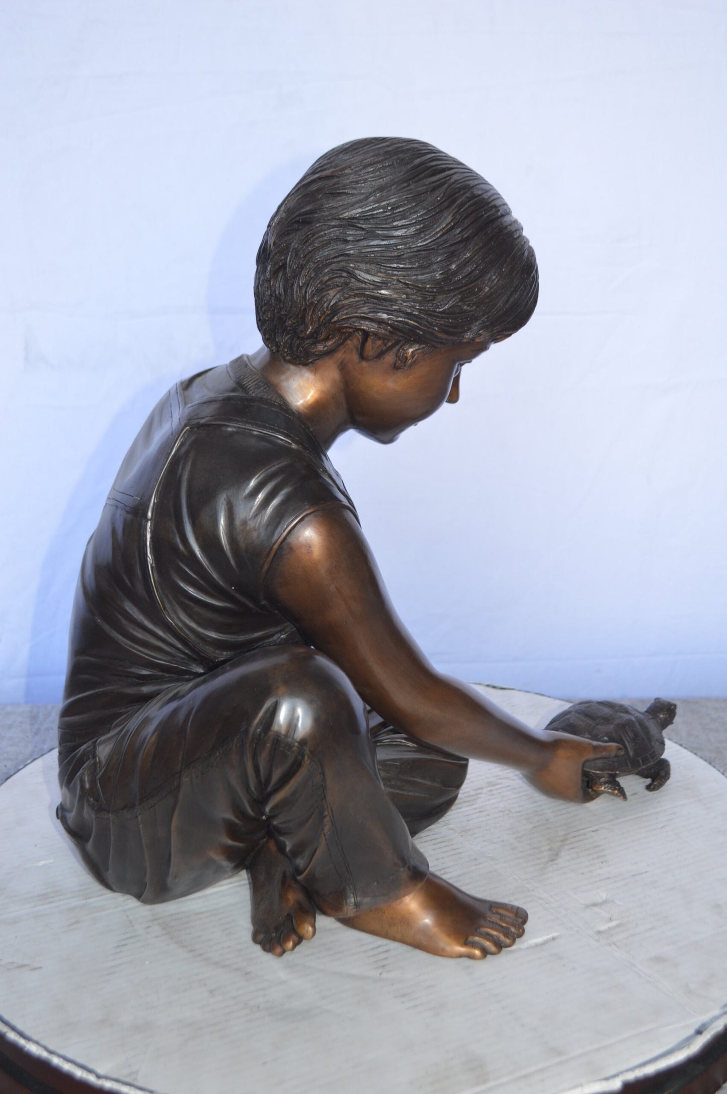 Boy Push Turtle Bronze Statue Fountain  -  Size: 18"L x 20"W x 19"H.