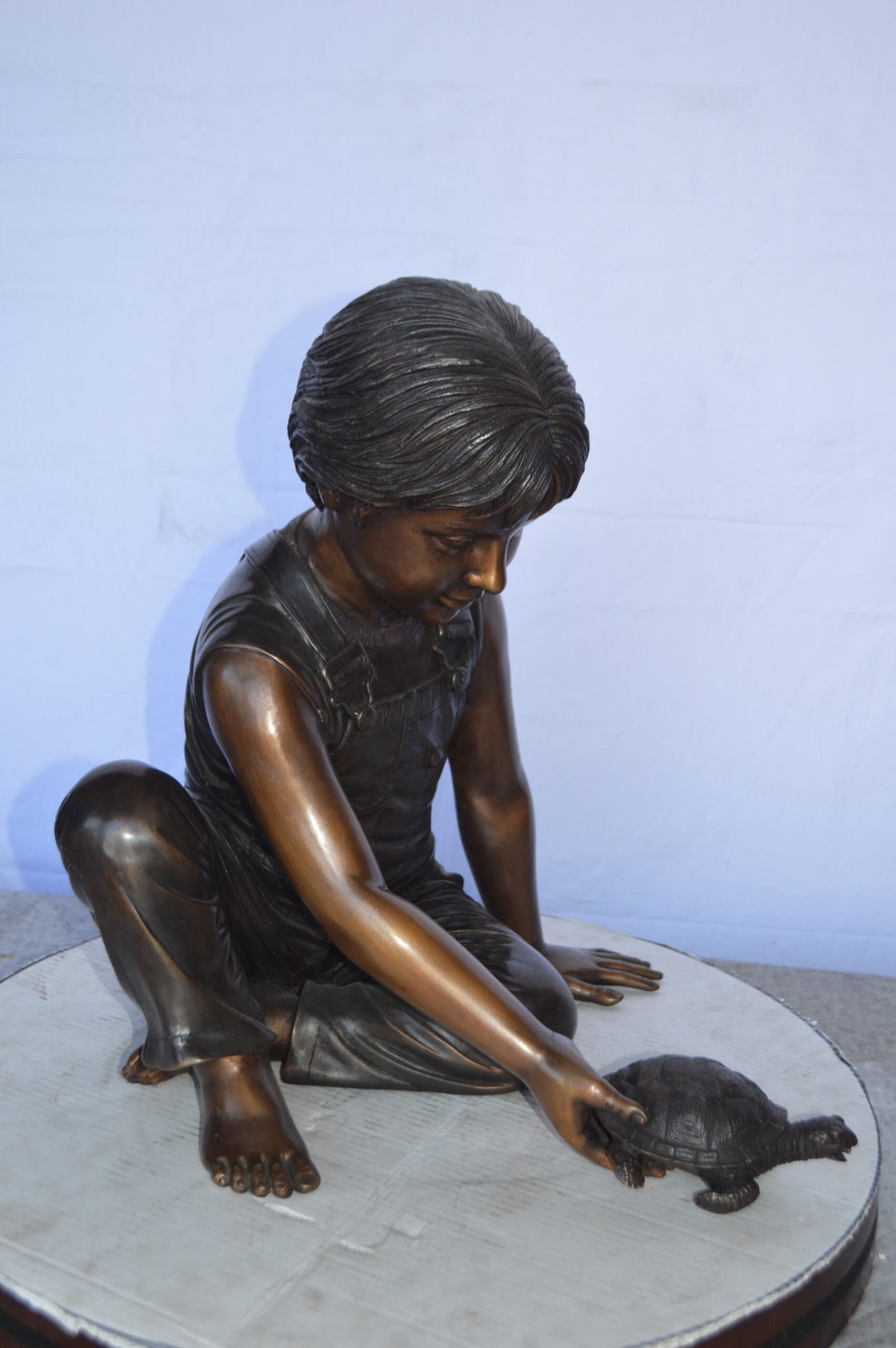 Boy Push Turtle Bronze Statue Fountain  -  Size: 18"L x 20"W x 19"H.