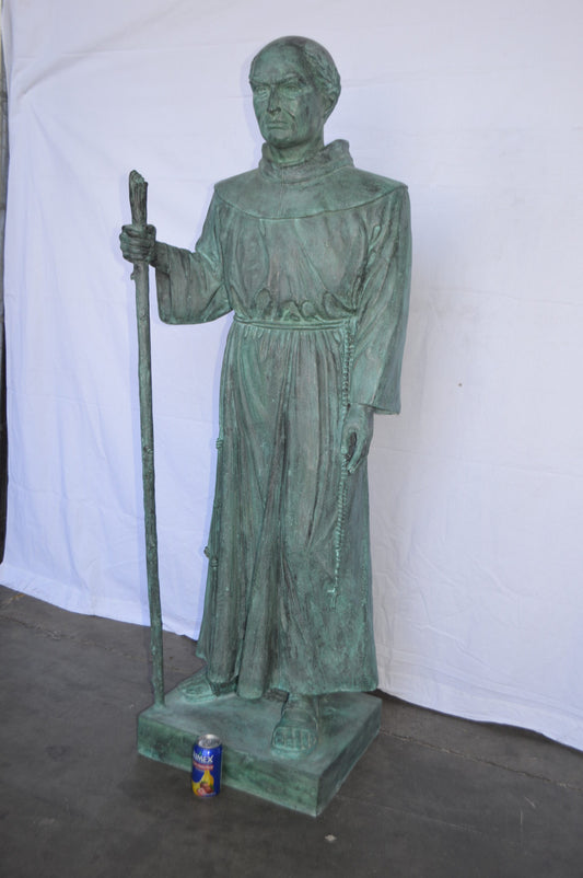 St. Serra Bronze Statue Green Patina - Size: 22"L x 19"W x 62"H.