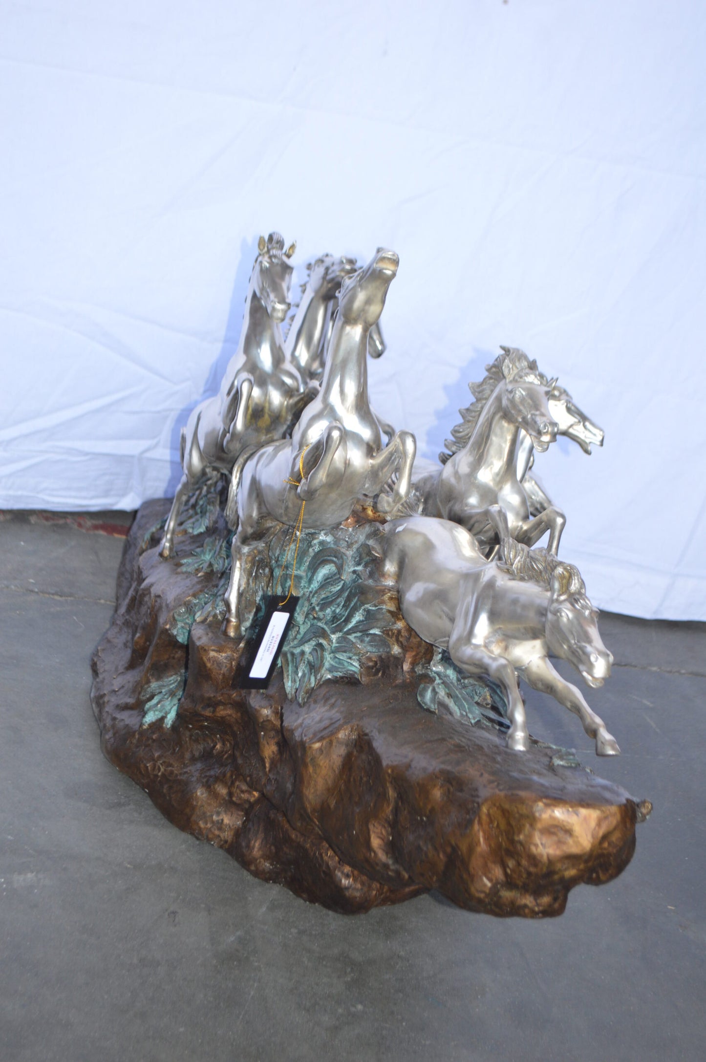 Eight Horses Running Bronze Statue Silver Finish -  Size: 59"L x 20"W x 28"H.