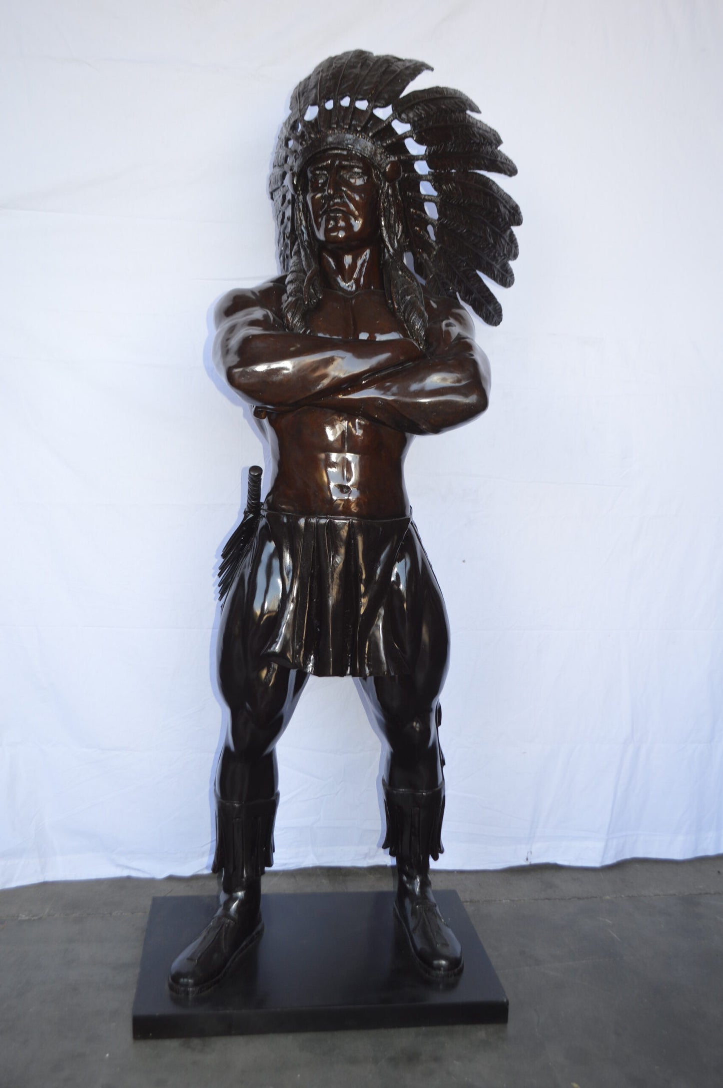 Indian Man Standing Bronze Statue Life Size - Size: 30"L x 28"W x 79"H.