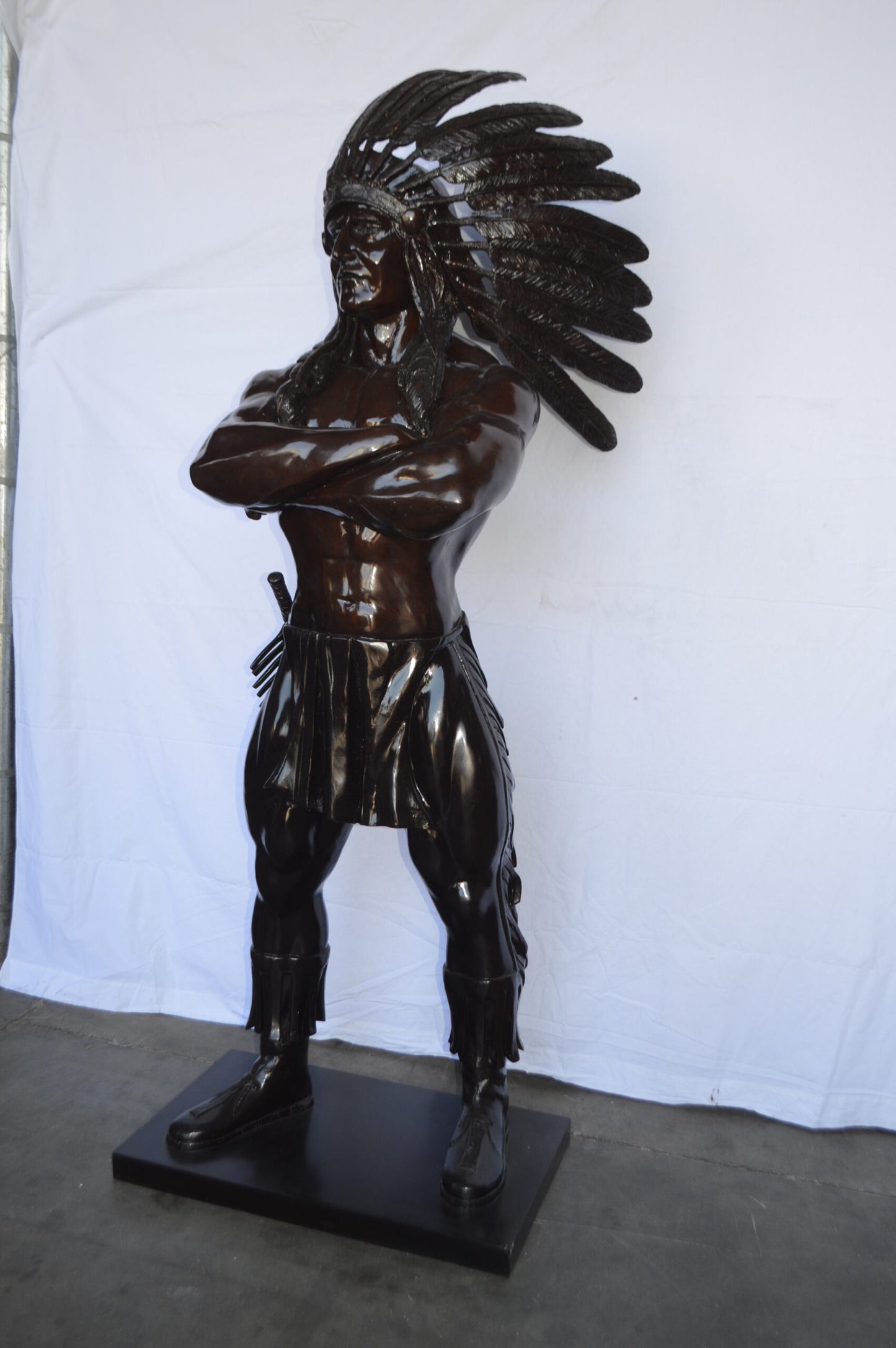 Indian Man Standing Bronze Statue Life Size - Size: 30"L x 28"W x 79"H.