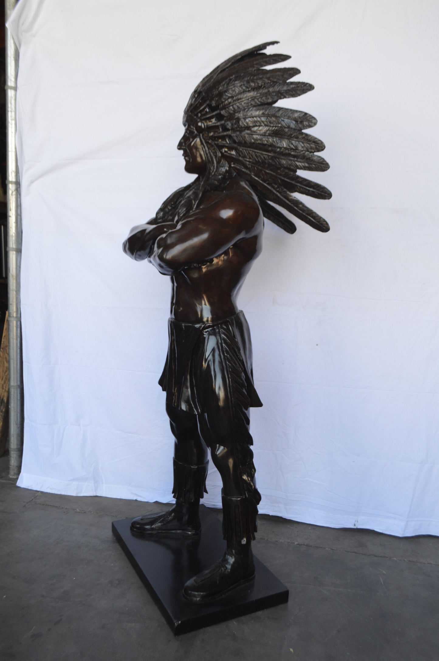 Indian Man Standing Bronze Statue Life Size - Size: 30"L x 28"W x 79"H.