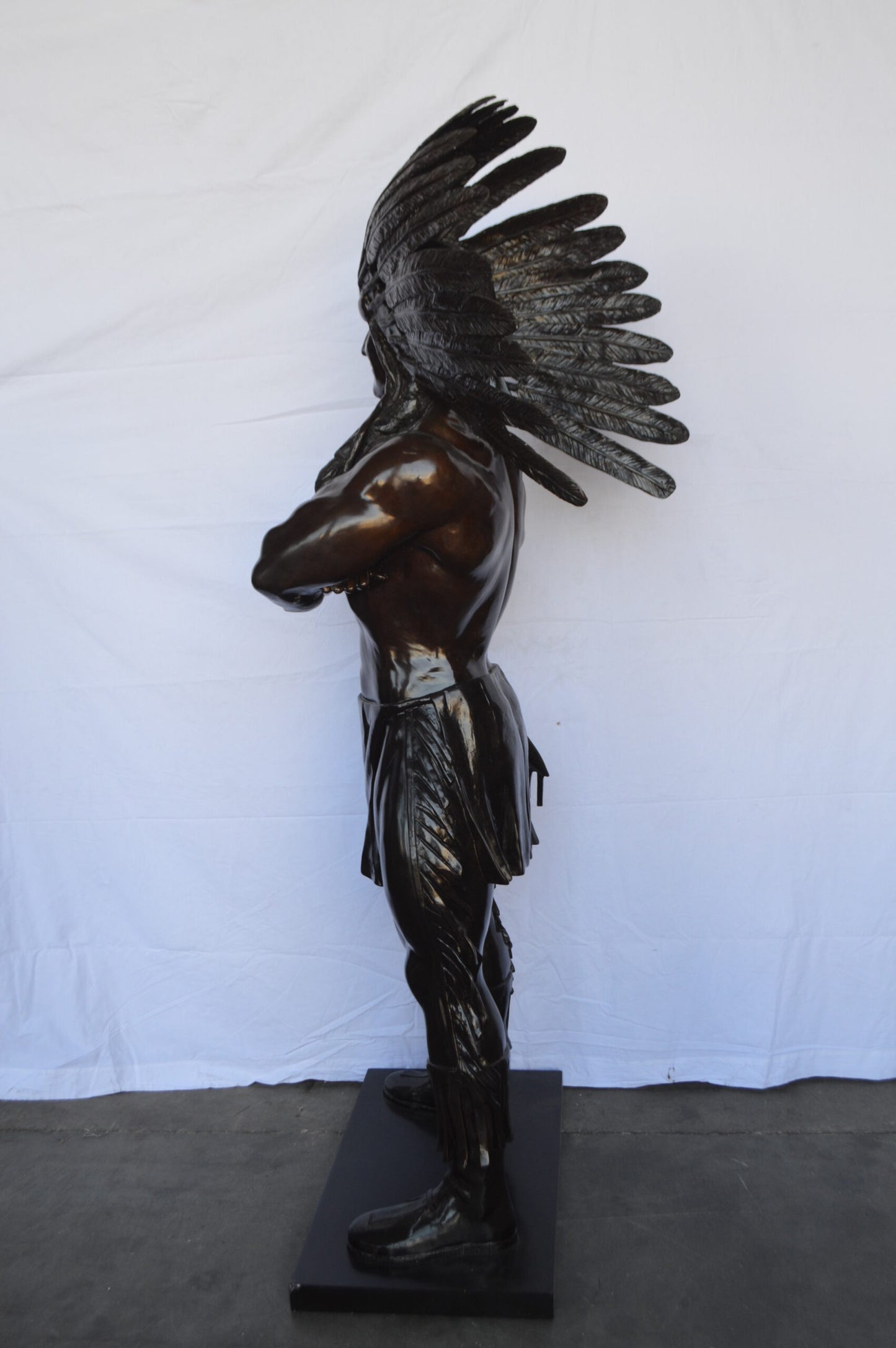 Indian Man Standing Bronze Statue Life Size - Size: 30"L x 28"W x 79"H.