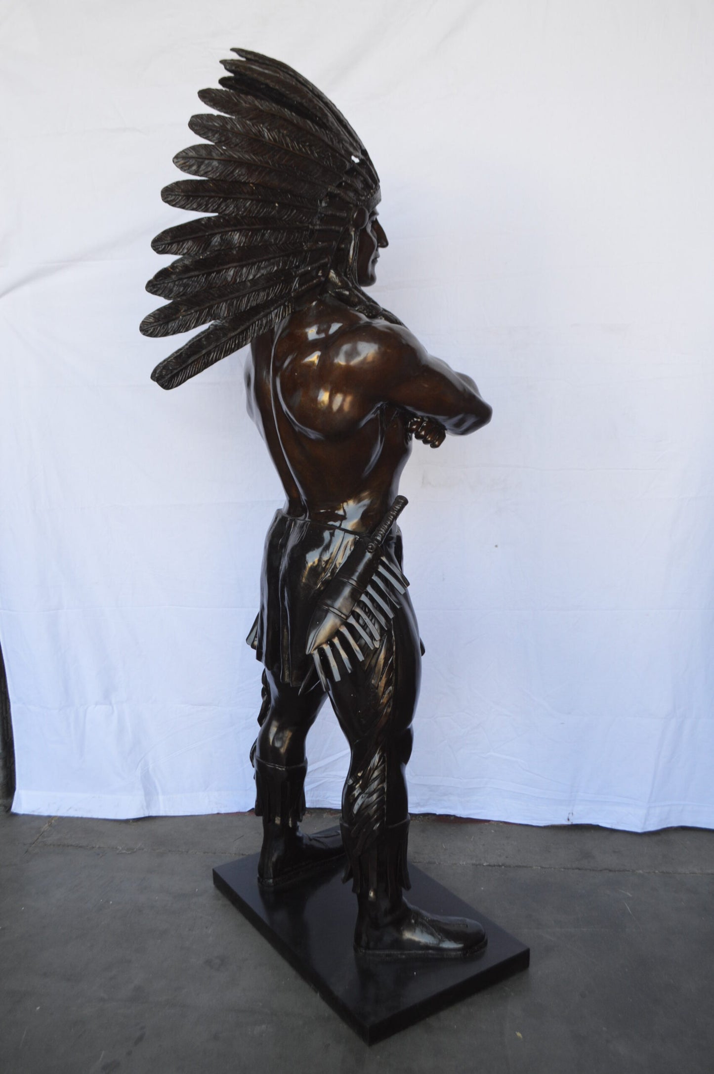 Indian Man Standing Bronze Statue Life Size - Size: 30"L x 28"W x 79"H.