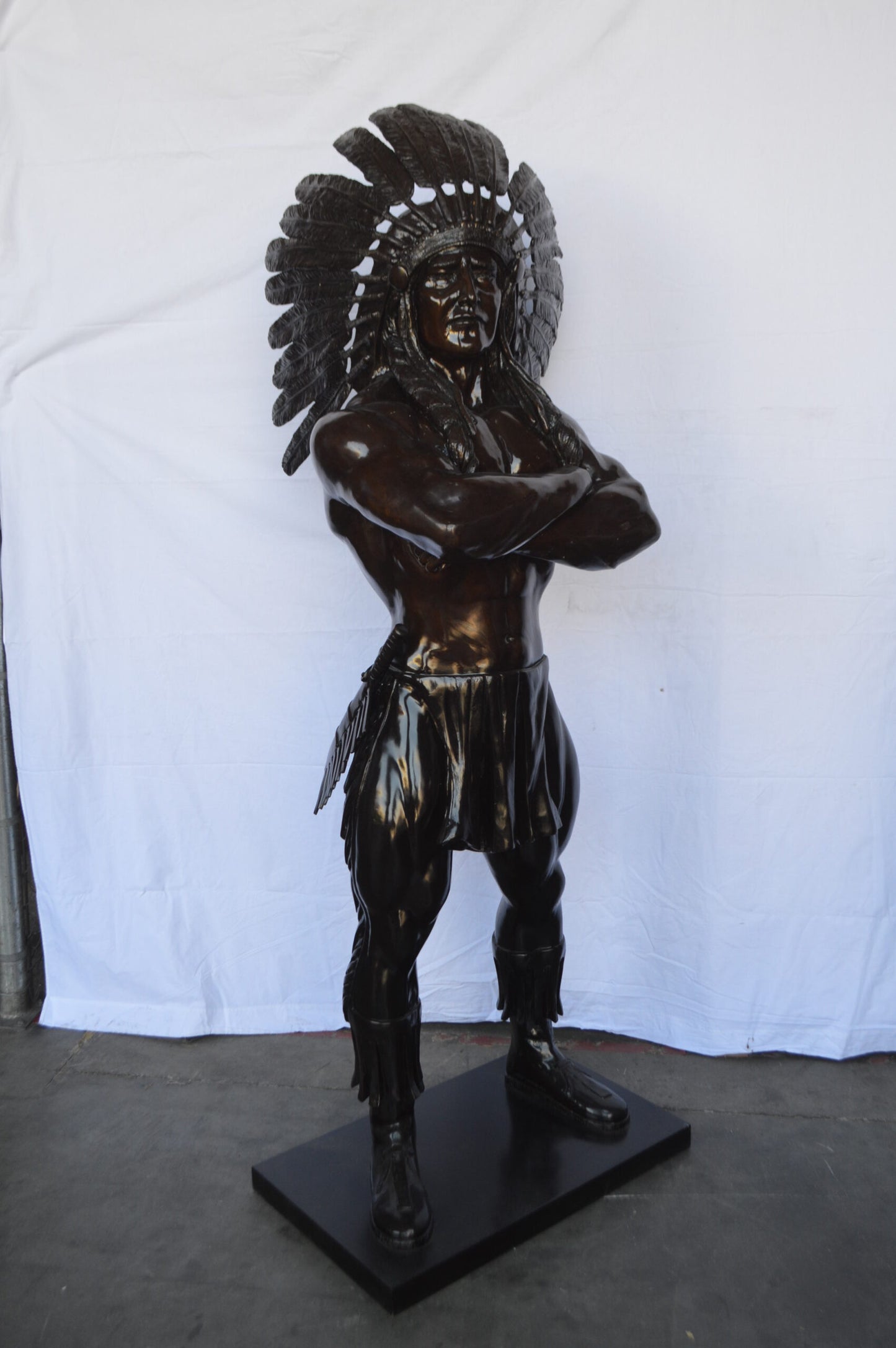 Indian Man Standing Bronze Statue Life Size - Size: 30"L x 28"W x 79"H.