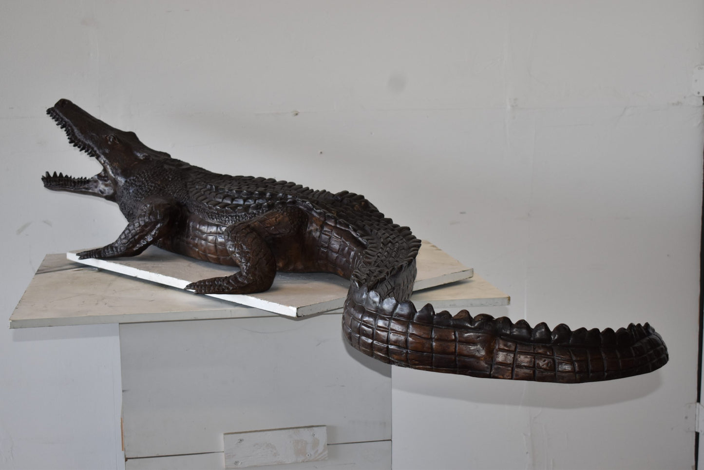 Large Crocodile Looking for His Prey Bronze Fountain Size: 78" x 24" x 14"H