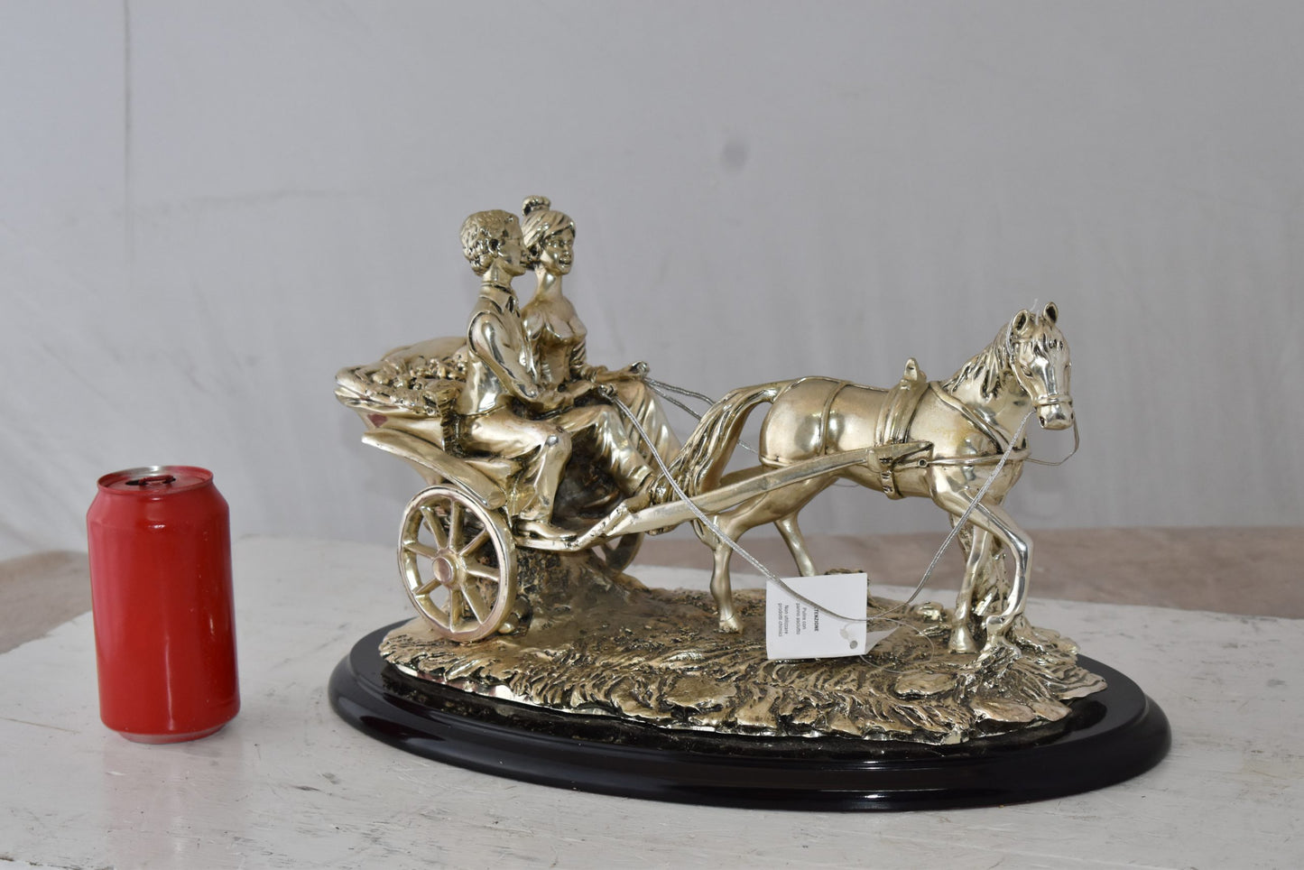 Horse With Carriage Resin Statue with Silver Coating Size: 17" x 10" x 10"H
