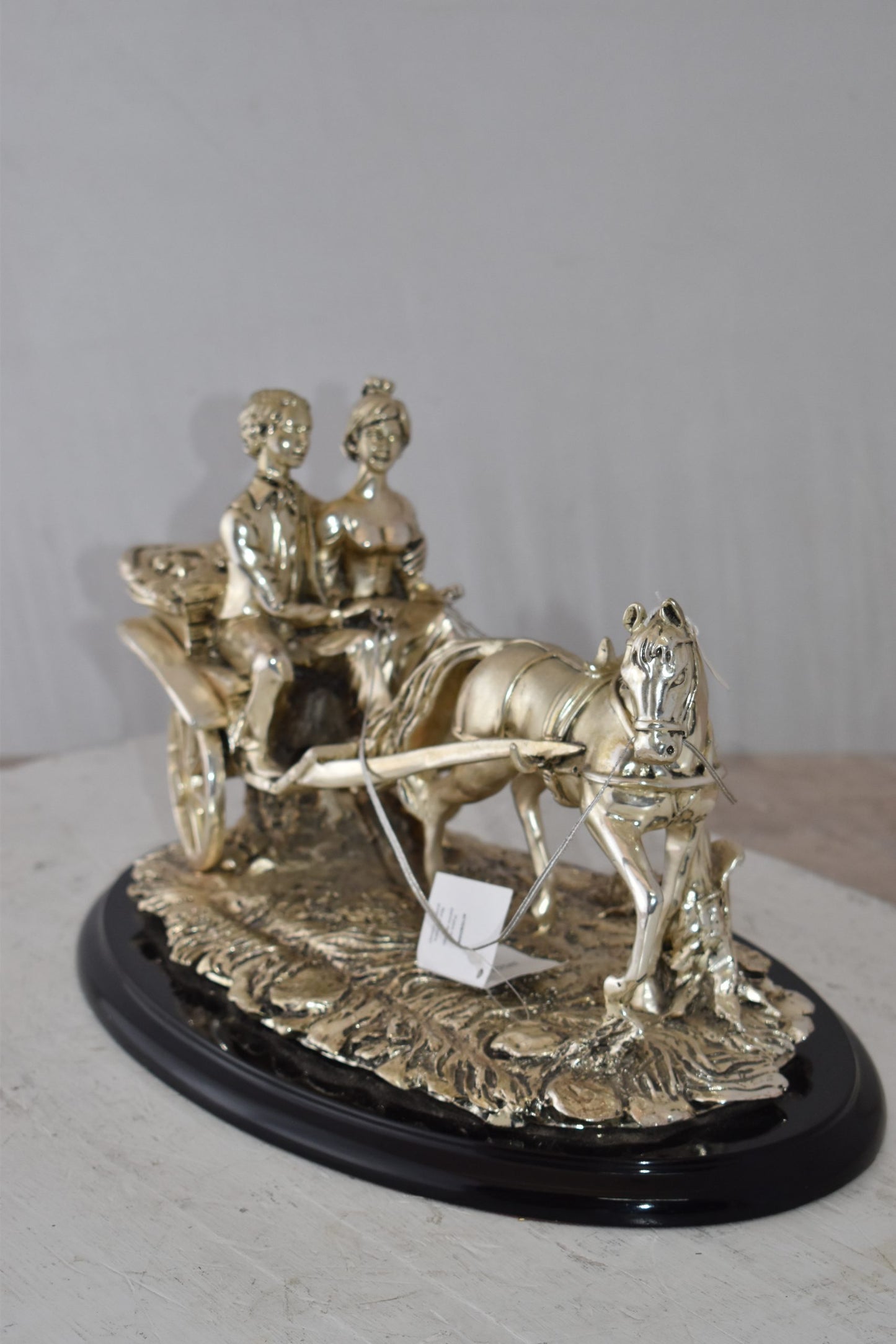 Horse With Carriage Resin Statue with Silver Coating Size: 17" x 10" x 10"H