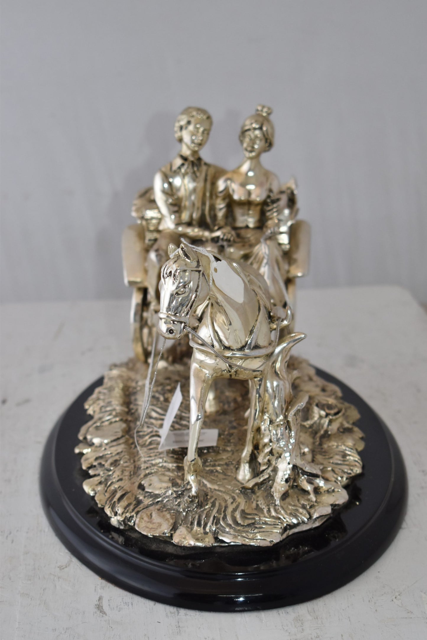 Horse With Carriage Resin Statue with Silver Coating Size: 17" x 10" x 10"H