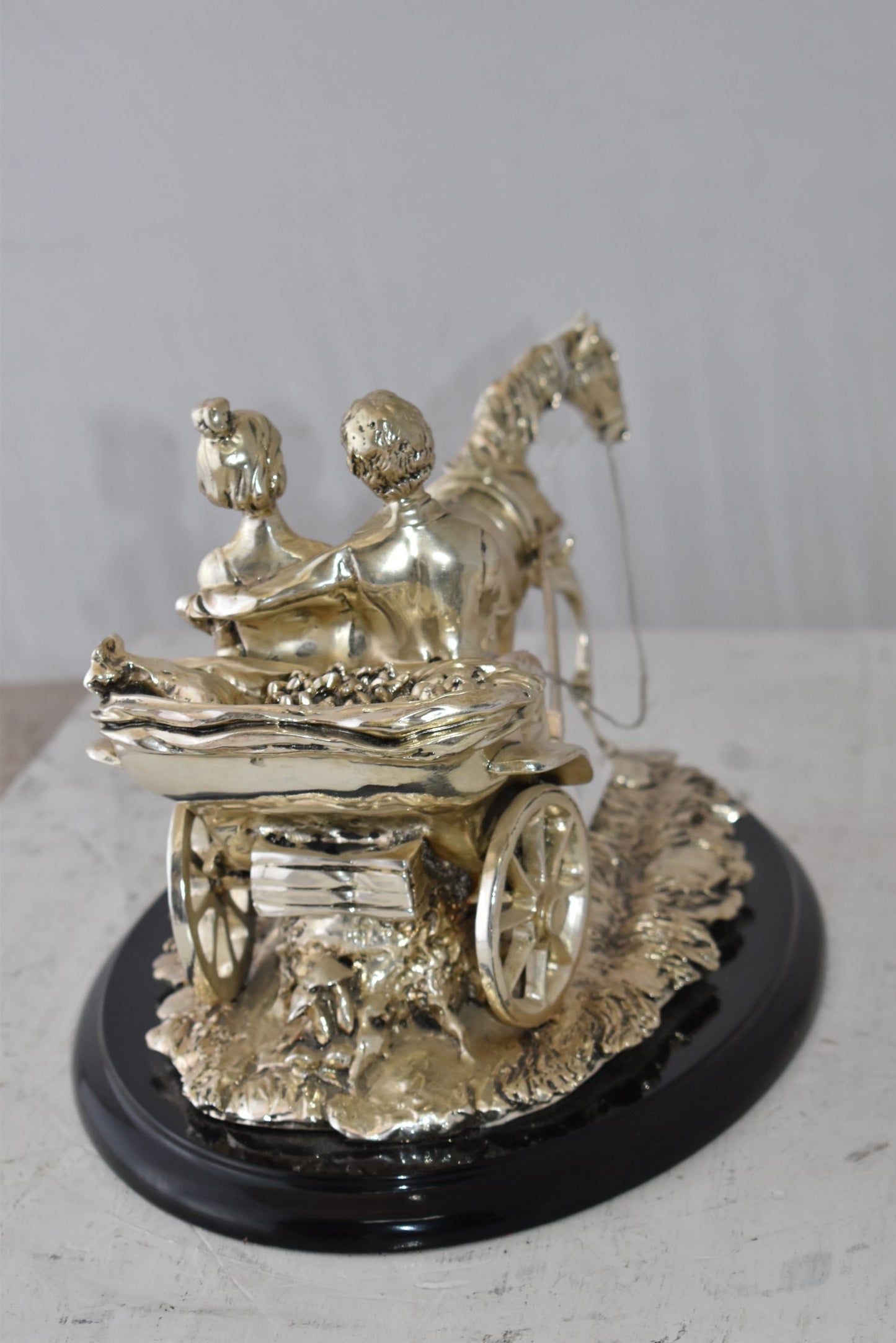 Horse With Carriage Resin Statue with Silver Coating Size: 17" x 10" x 10"H