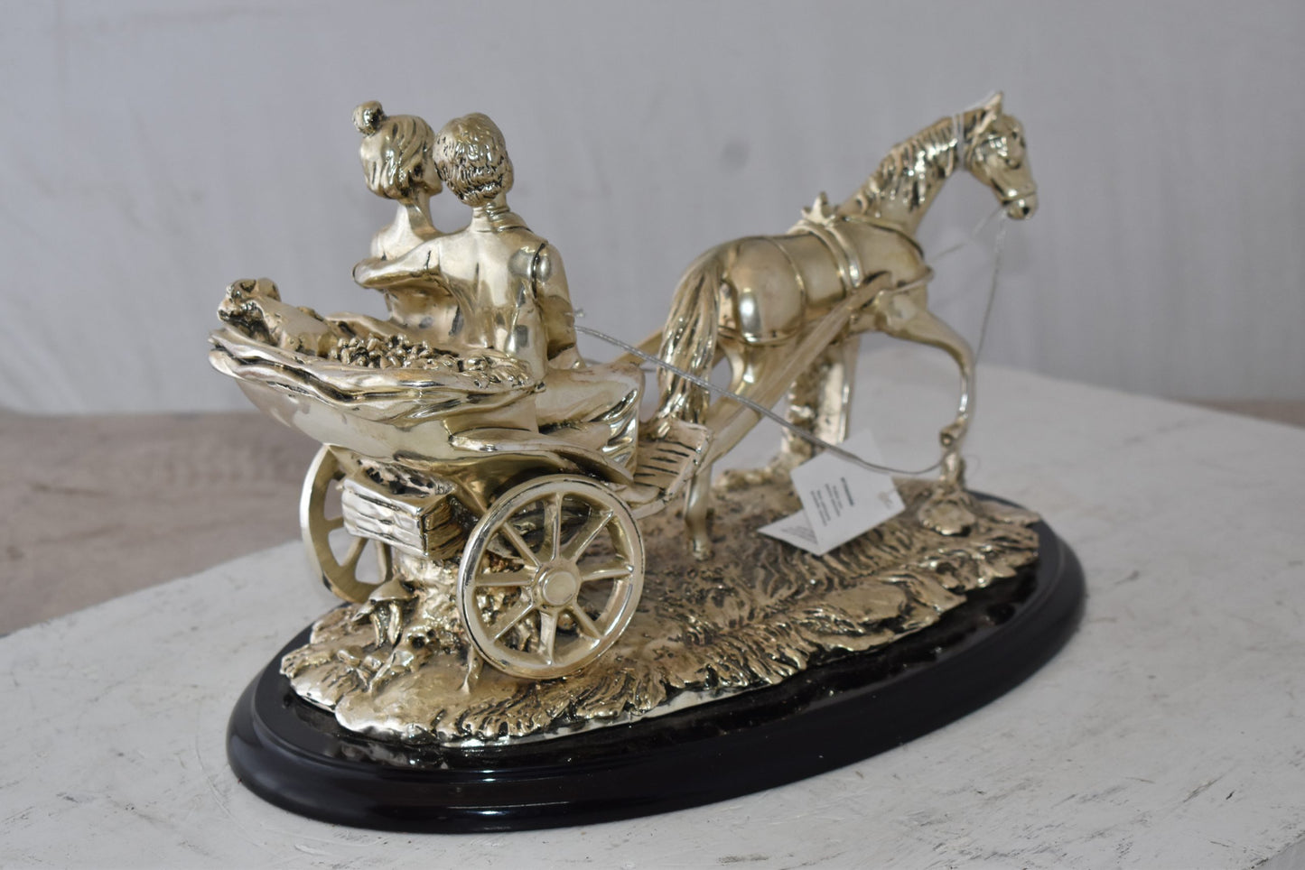 Horse With Carriage Resin Statue with Silver Coating Size: 17" x 10" x 10"H