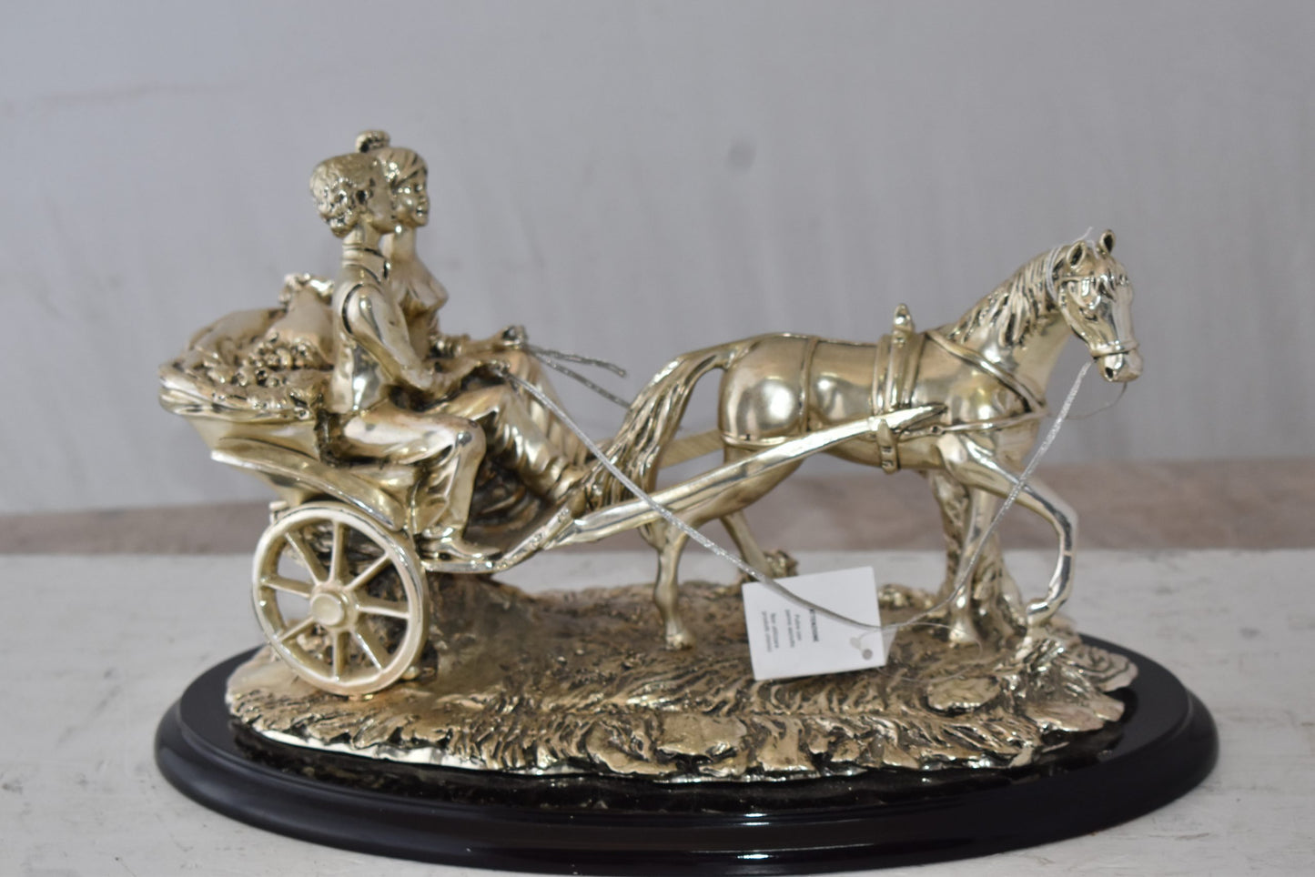 Horse With Carriage Resin Statue with Silver Coating Size: 17" x 10" x 10"H