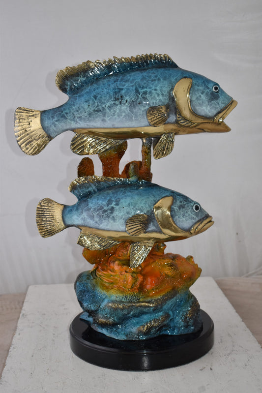 Two Fish Swimming in The Ocean Bronze Statue Size: 18" x 14" x 24"H